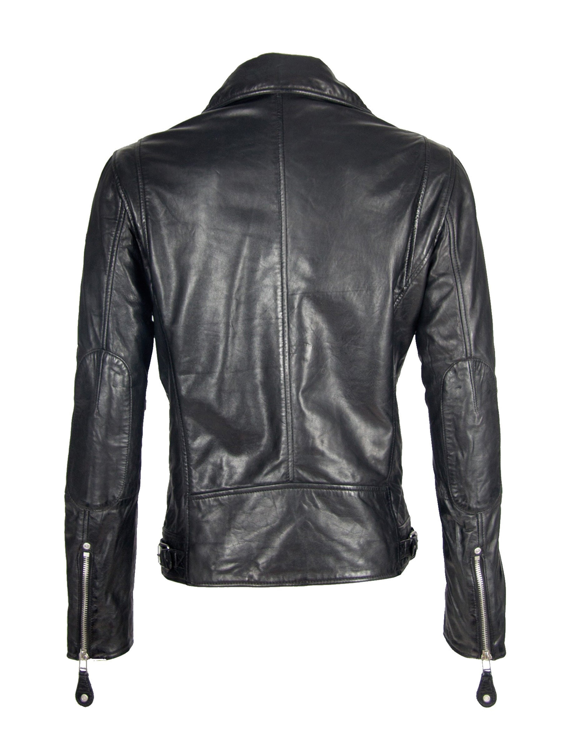 Bikerjacke aus Leder mit Reißverschluss, Riegel und liegendem Kragen - Mavric in schwarz