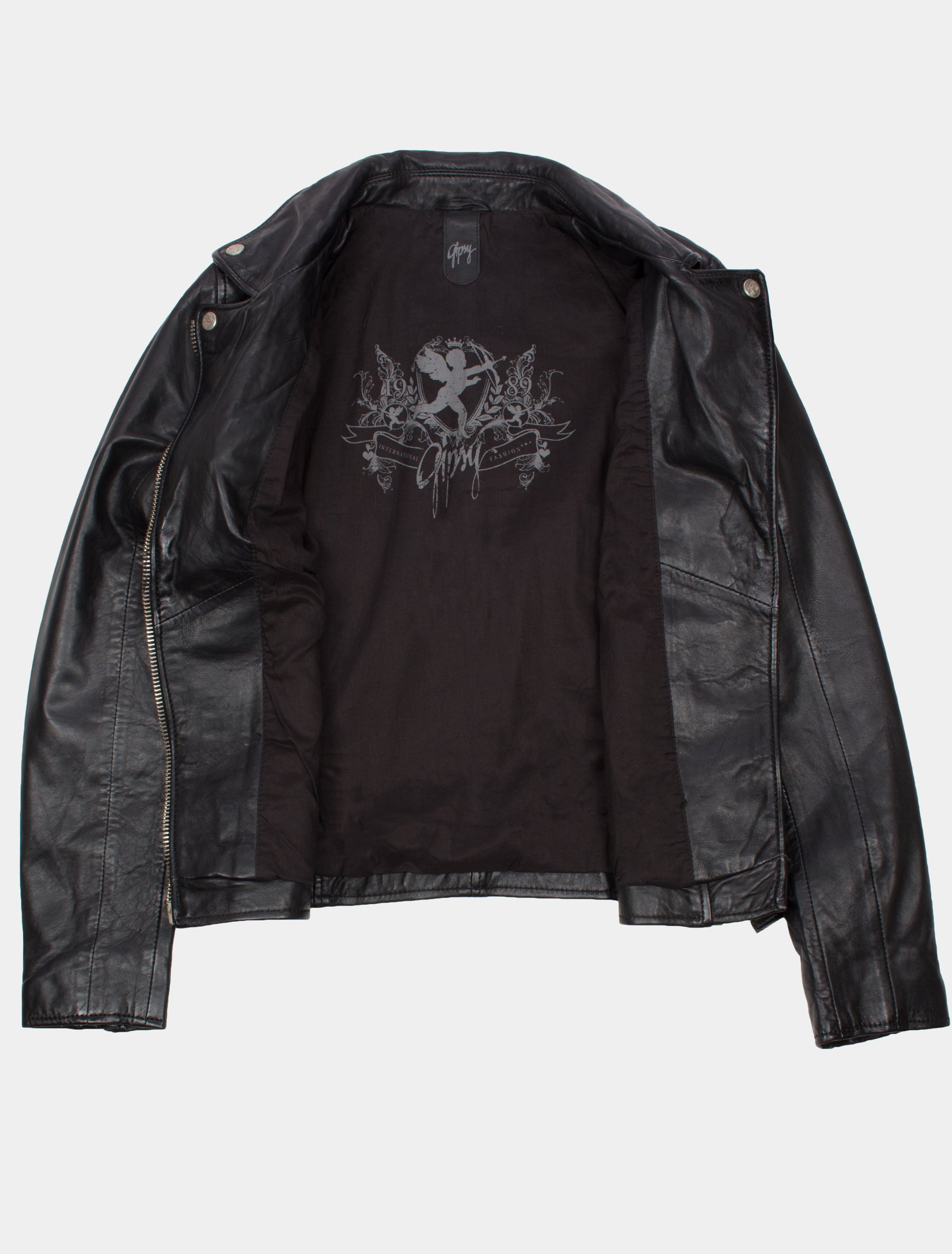 Kurze Damen Bikerjacke Lederjacke mit liegendem Kragen - PGG W14 LEGV in schwarz