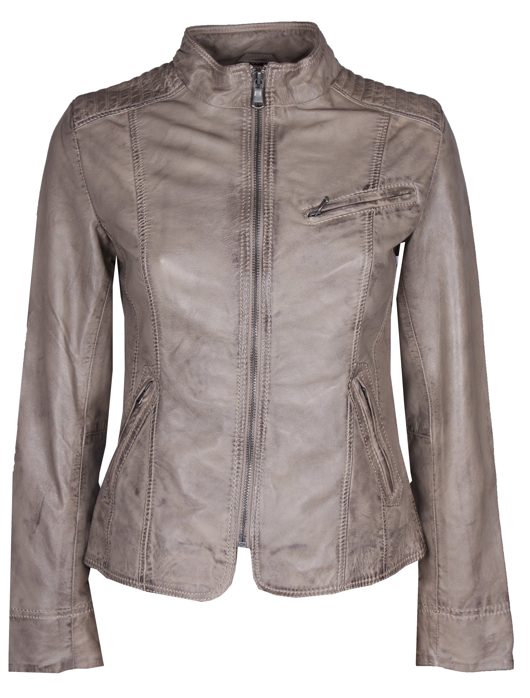 Damen Lederjacke im Biker-Look aus Lammleder - Goa in beton