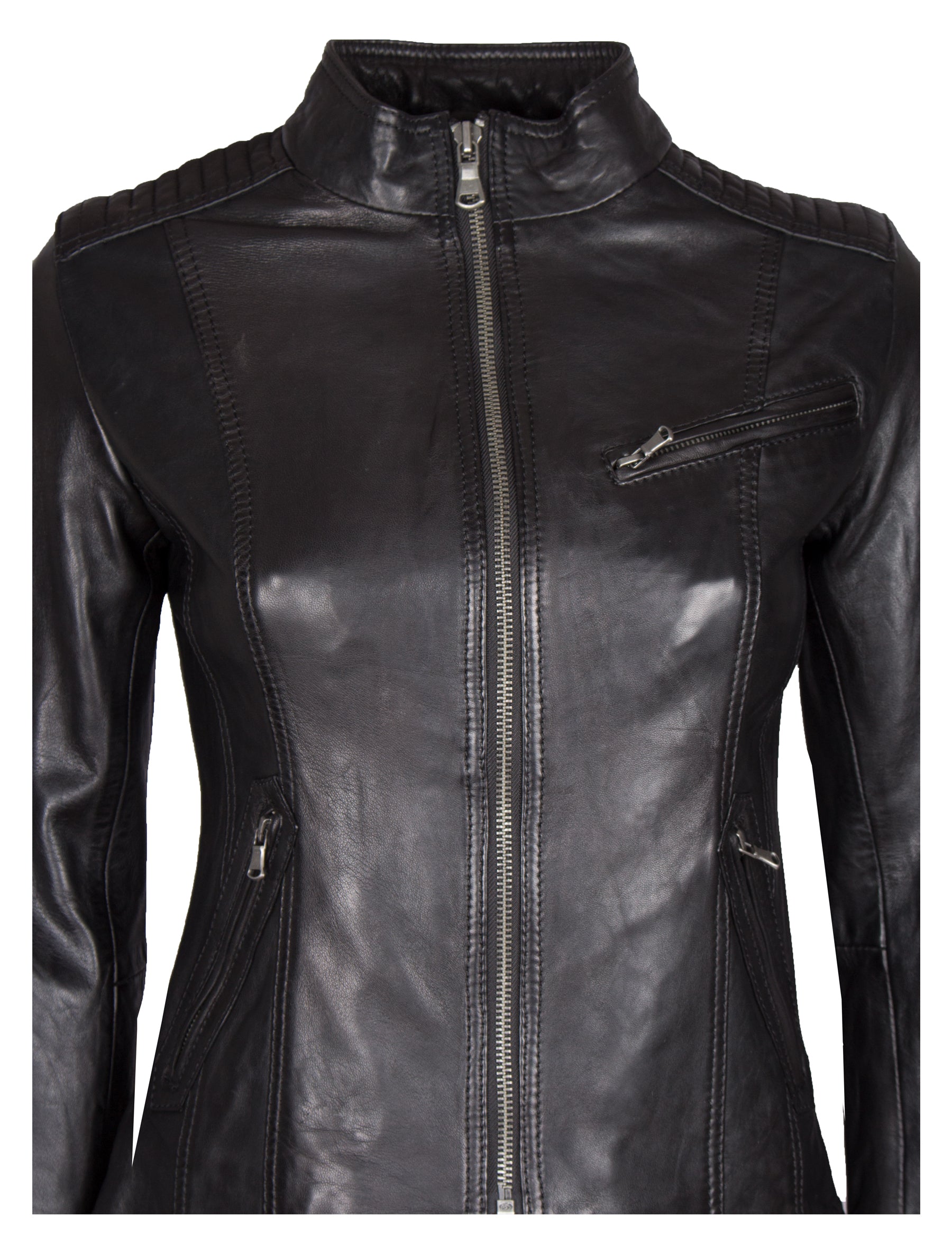 Damen Lederjacke im Biker-Look aus Lammleder - Goa in schwarz