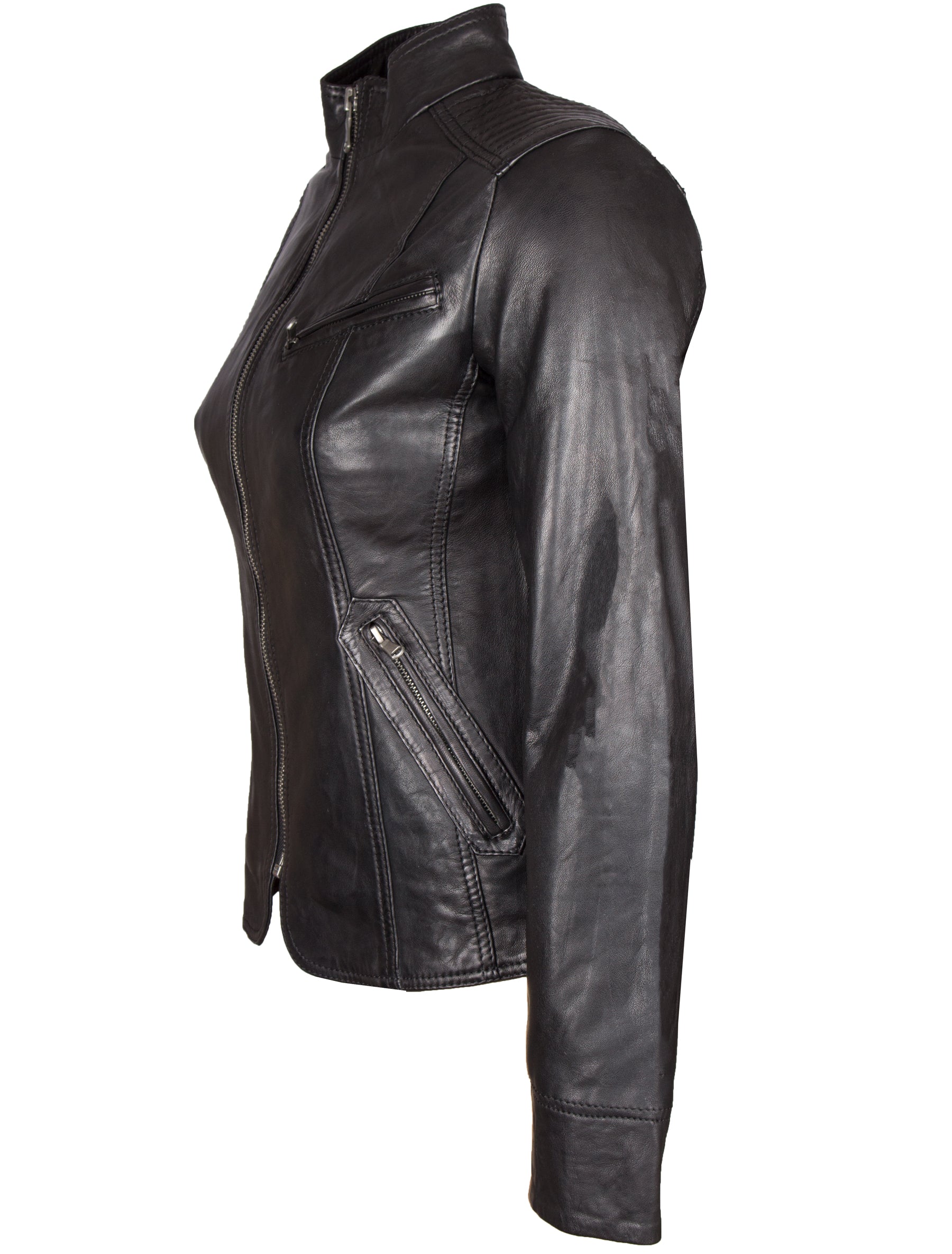 Damen Lederjacke im Biker-Look aus Lammleder - Goa in schwarz