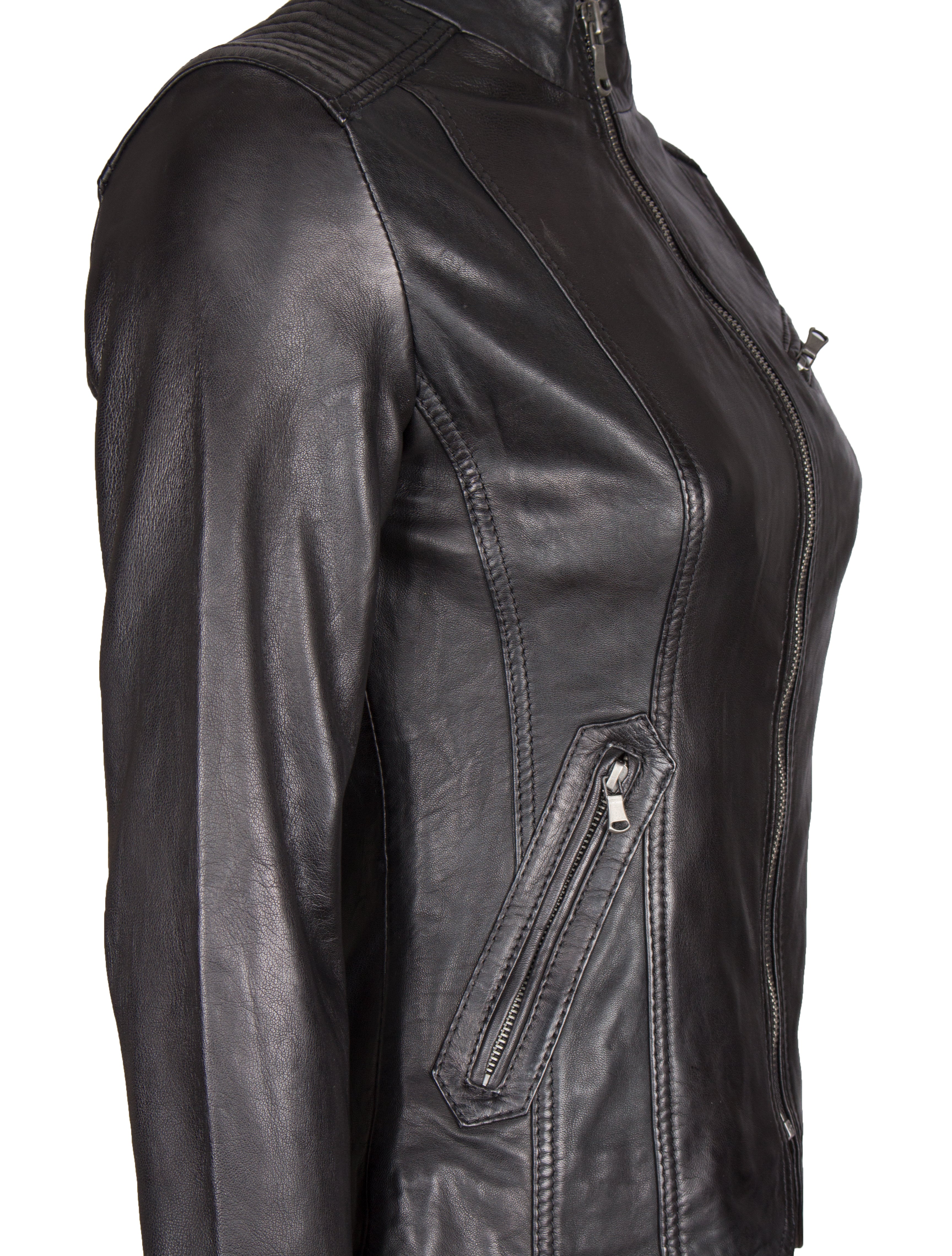 Damen Lederjacke im Biker-Look aus Lammleder - Goa in schwarz