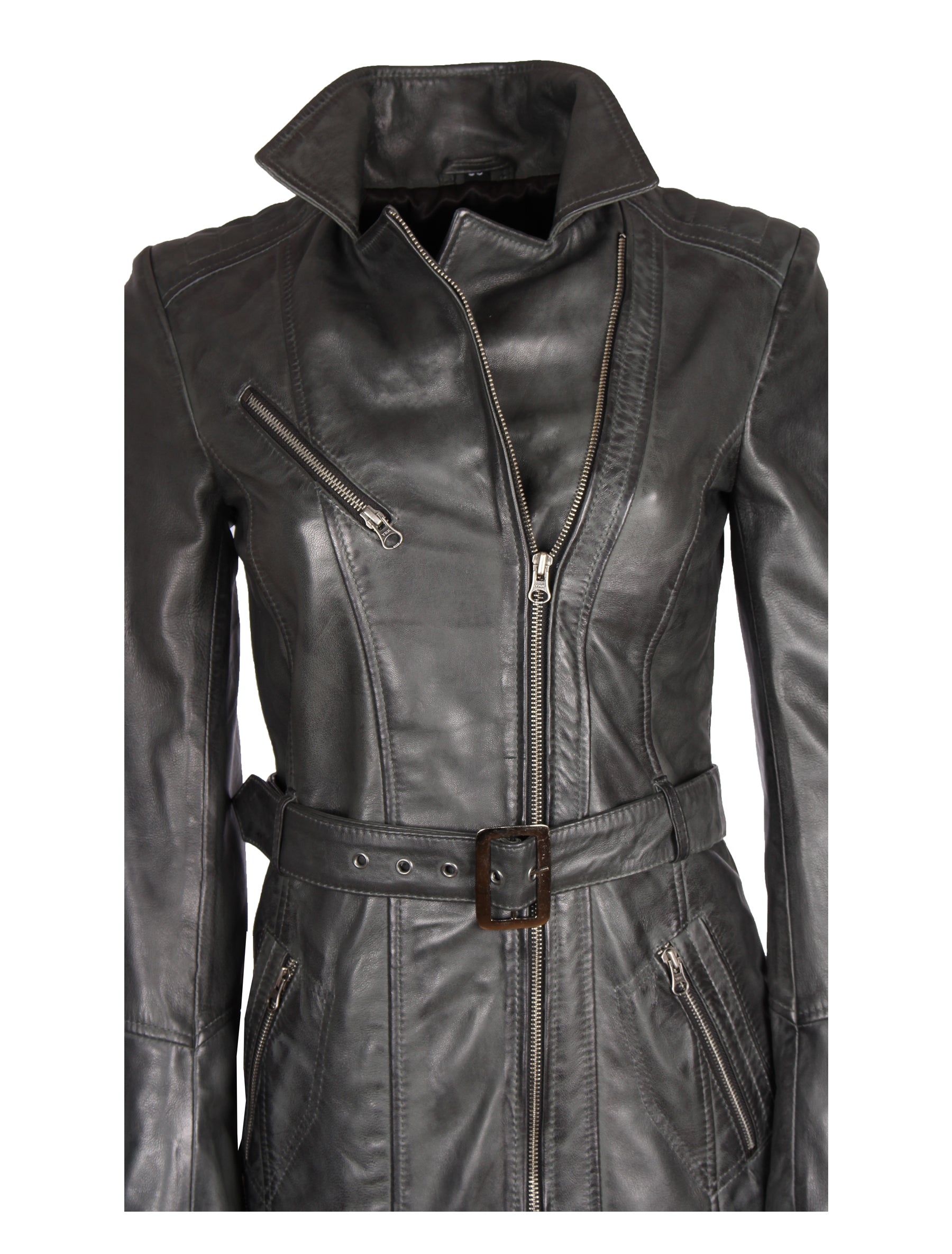 Damen Ledermantel mit Gürtel aus Lammleder von MDK - Huma in lenny grey