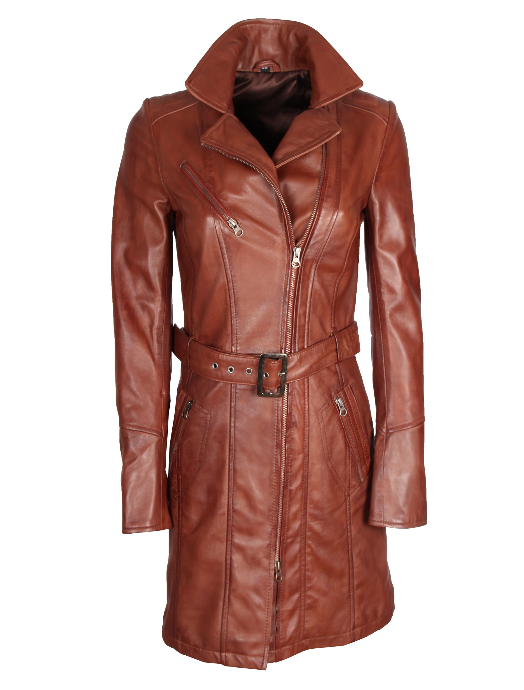 Damen Ledermantel mit Gürtel aus Lammleder von MDK - Huma in mocca