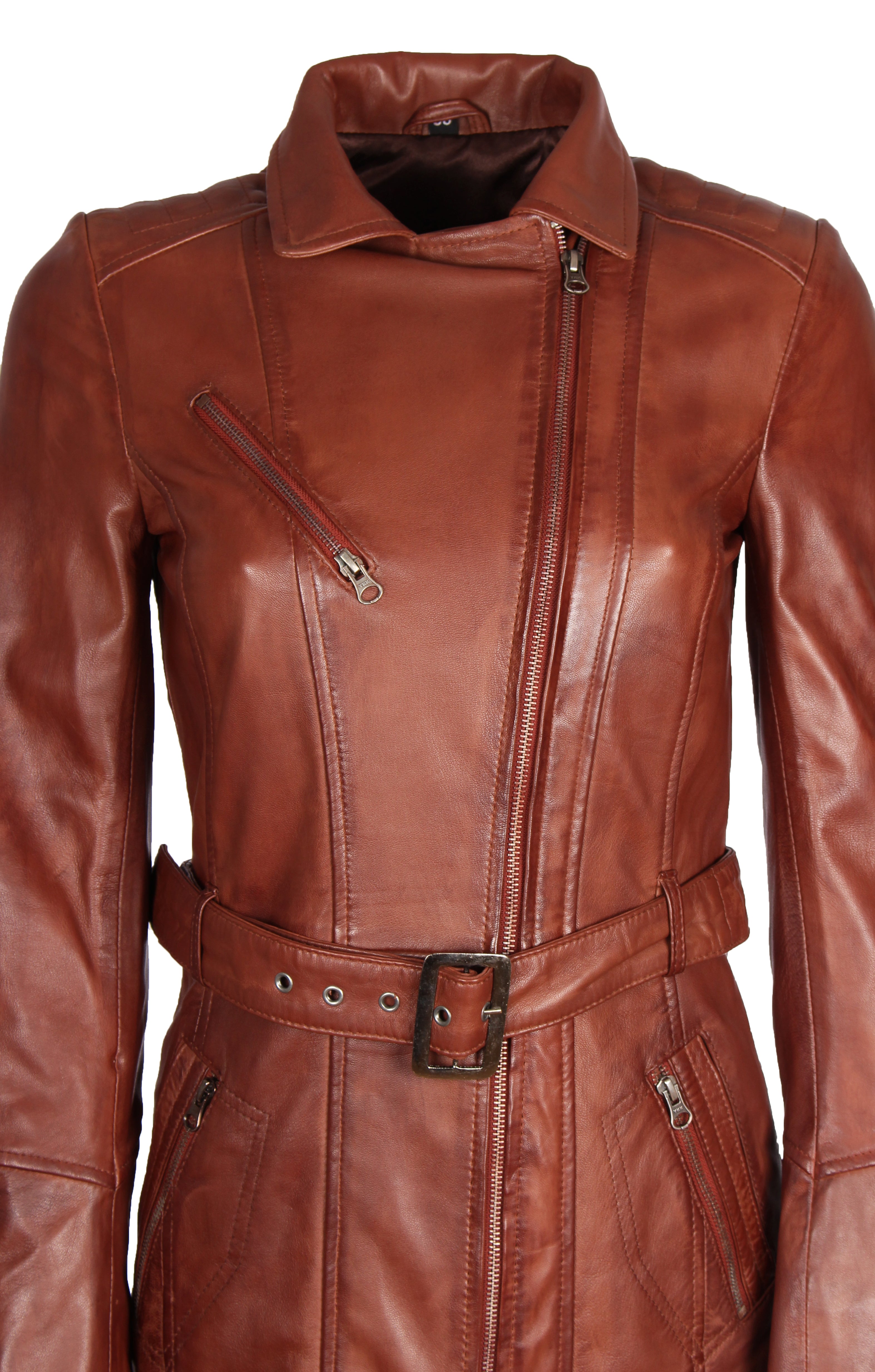 Damen Ledermantel mit Gürtel aus Lammleder von MDK - Huma in mocca