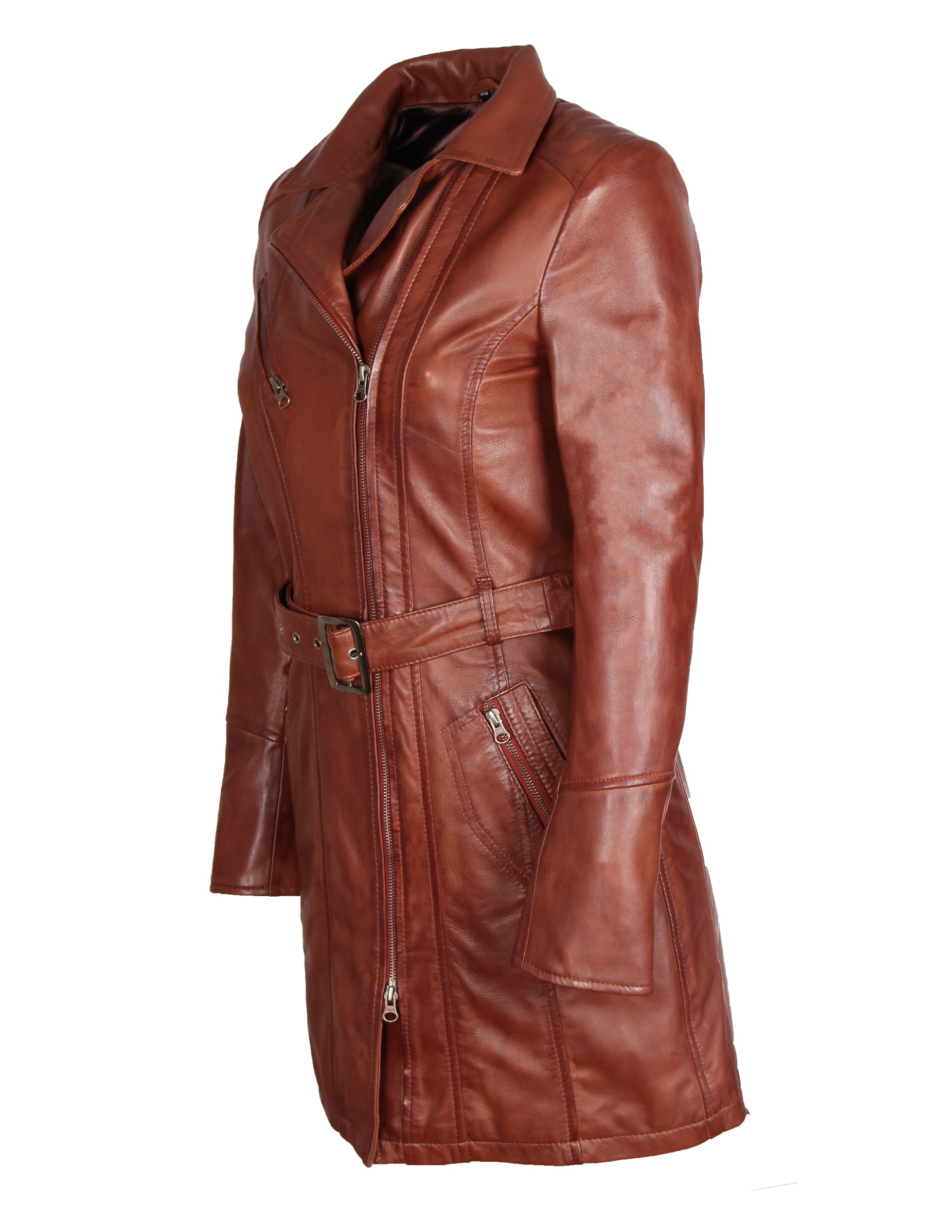 Damen Ledermantel mit Gürtel aus Lammleder von MDK - Huma in mocca