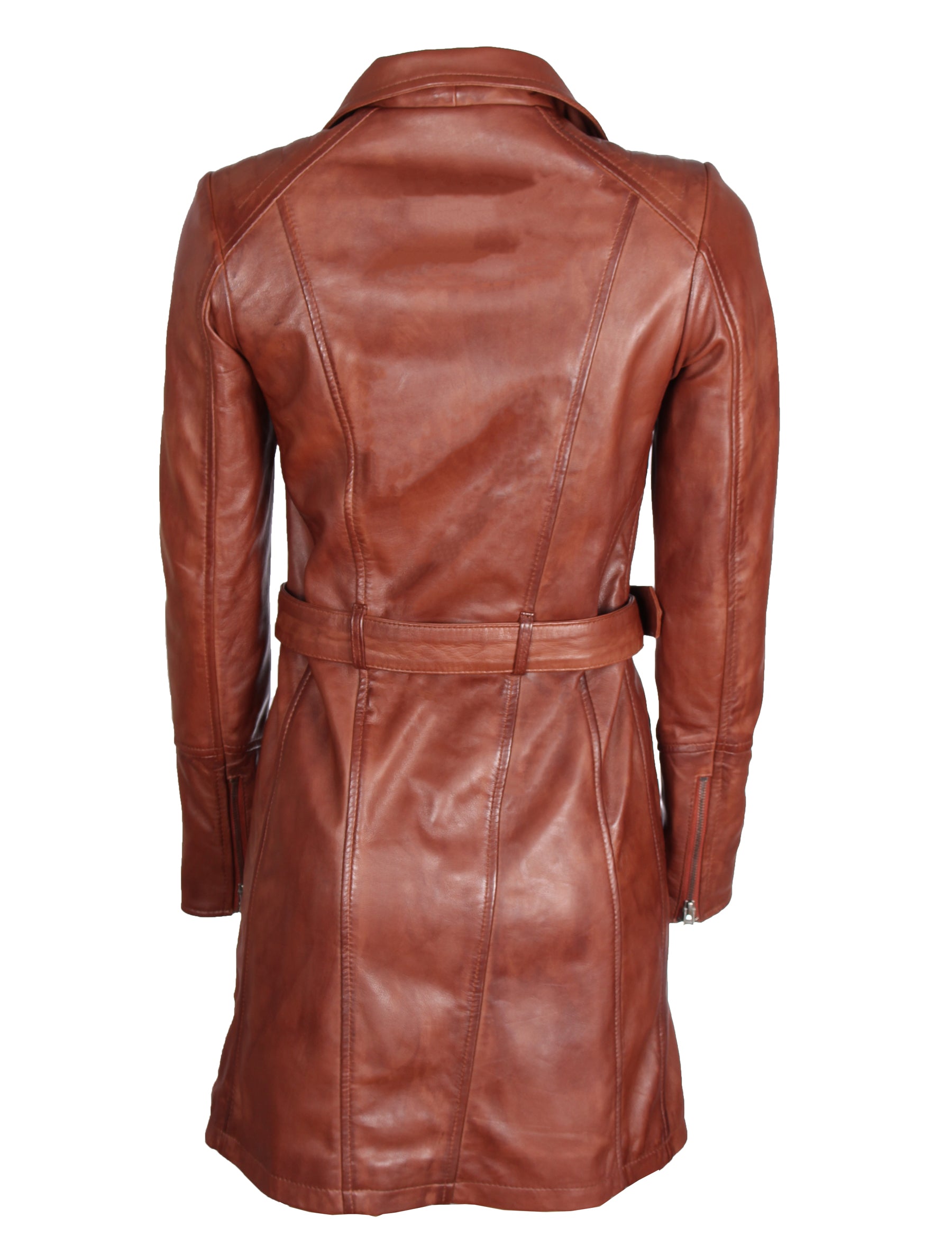 Damen Ledermantel mit Gürtel aus Lammleder von MDK - Huma in mocca
