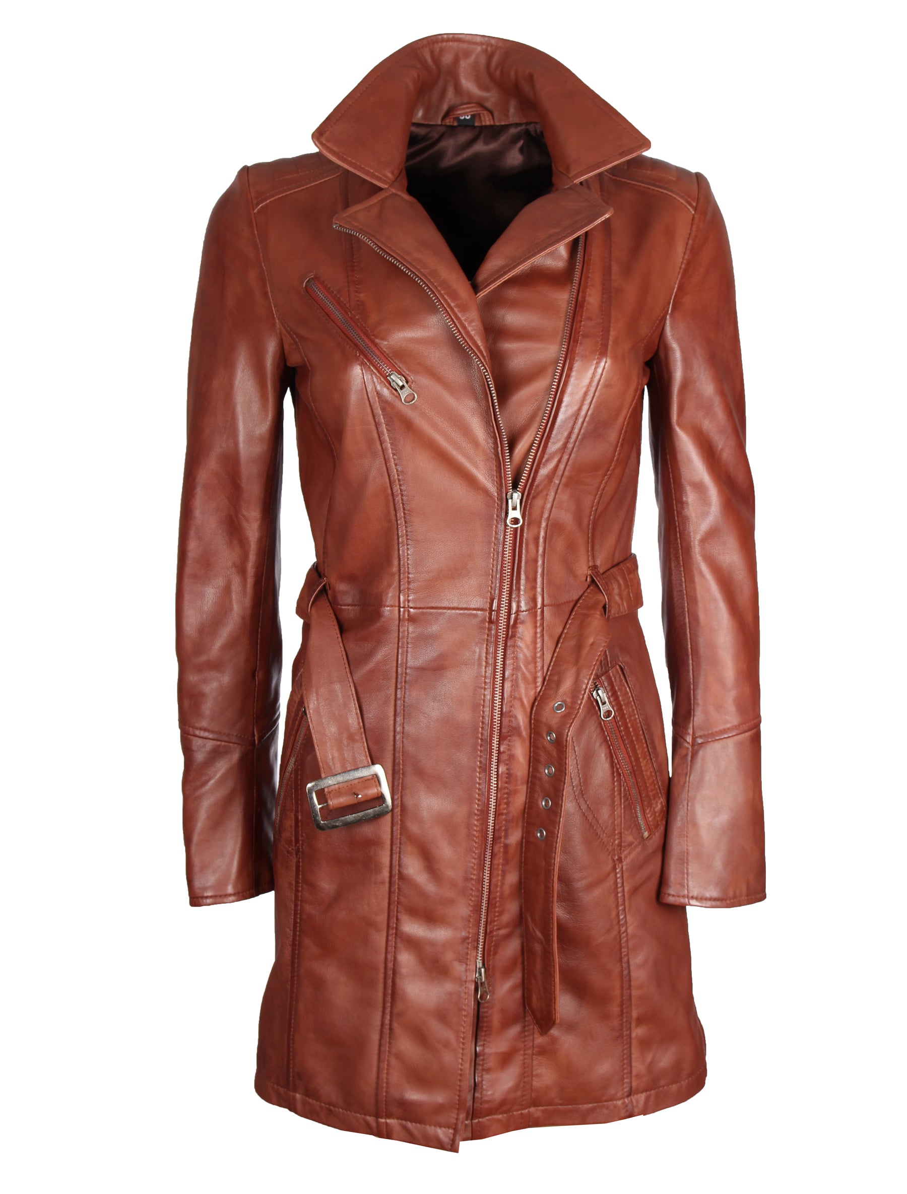 Damen Ledermantel mit Gürtel aus Lammleder von MDK - Huma in mocca