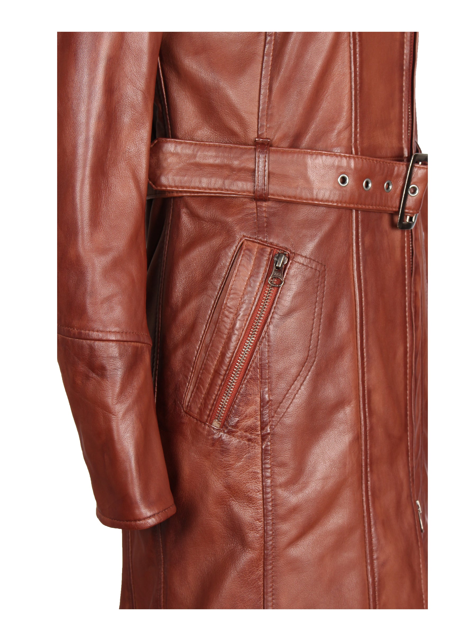 Damen Ledermantel mit Gürtel aus Lammleder von MDK - Huma in mocca