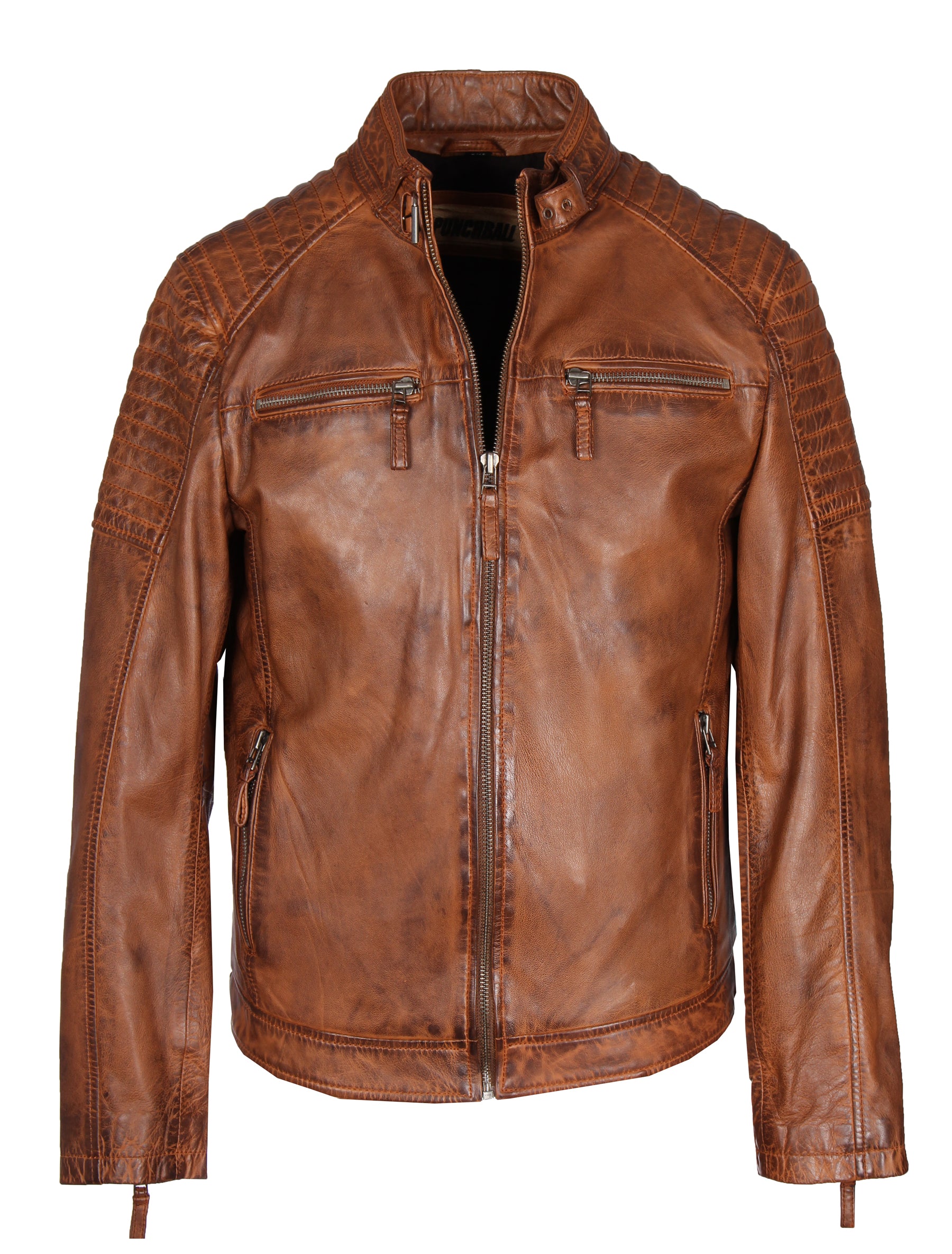 Herren Biker Lederjacke aus Sheep Nappa von Punchball - Jason in black camel