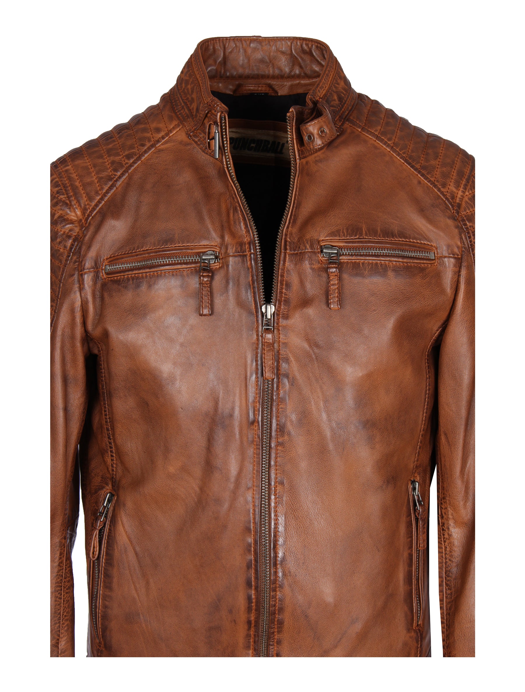 Herren Biker Lederjacke aus Sheep Nappa von Punchball - Jason in black camel