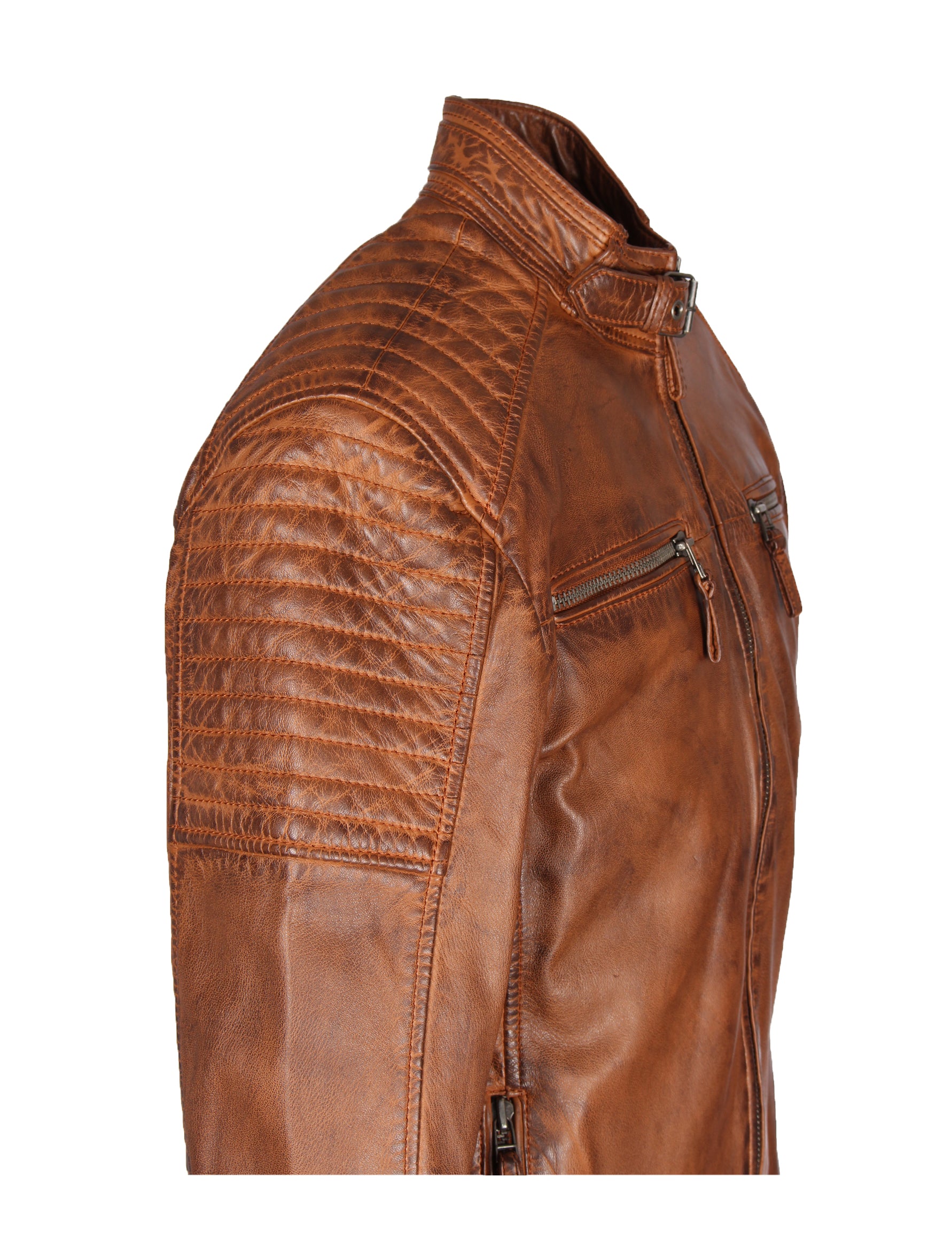 Herren Biker Lederjacke aus Sheep Nappa von Punchball - Jason in black camel