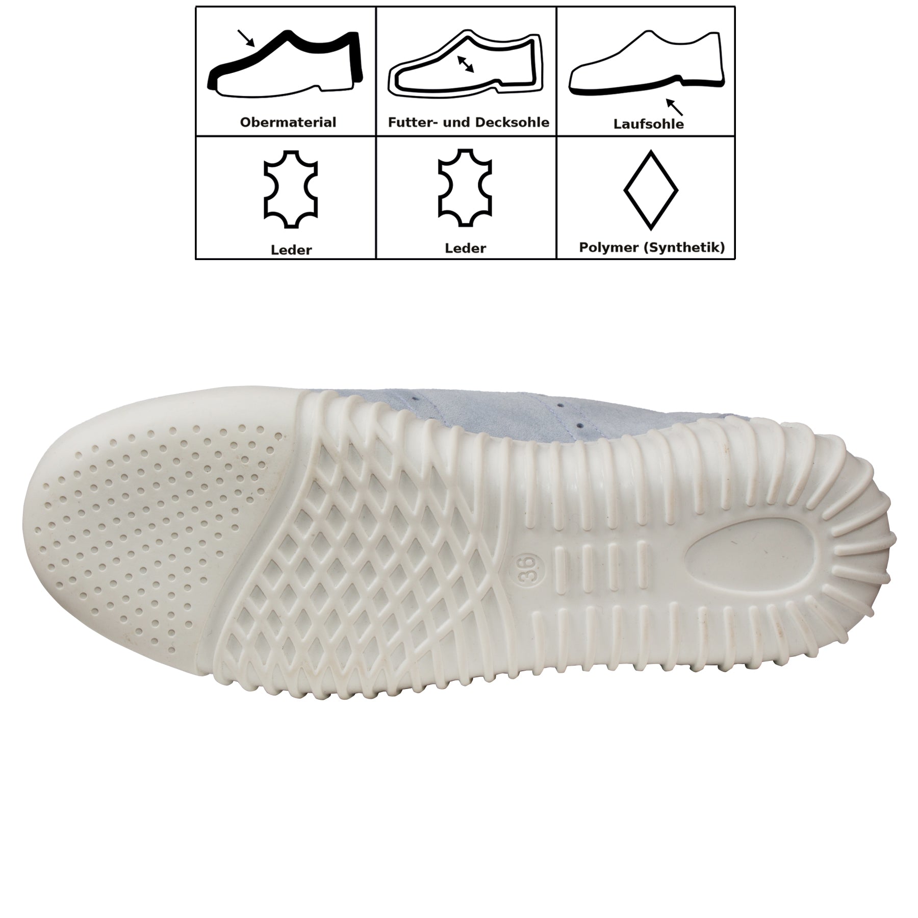 Damen Leder Sneaker Schuh Lederschuh (Nubuk) im sportlichen Stil - Presley Con in Halogen Blue