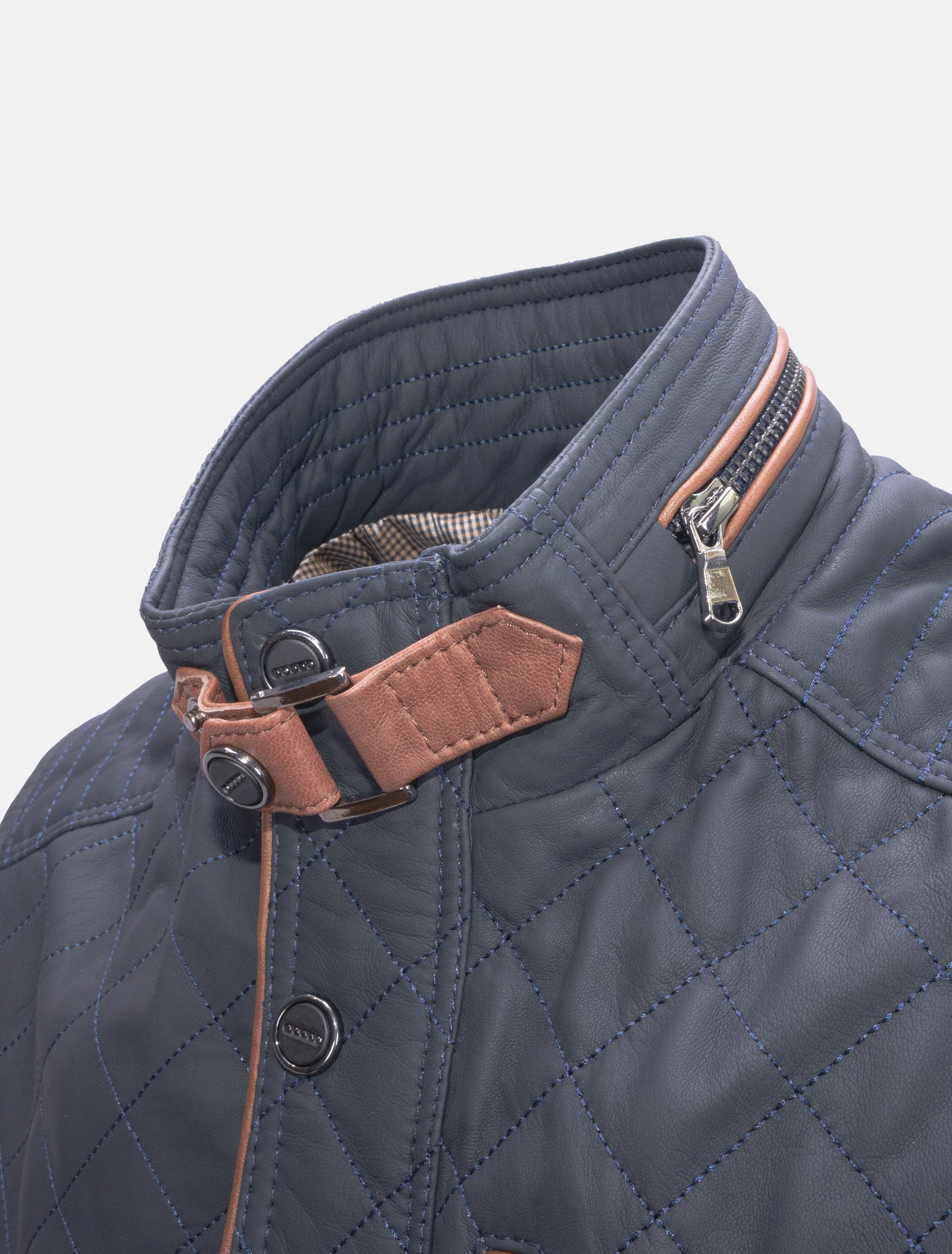 Elegante Herren Stepp Lederweste aus weichem Lammnappa Leder - Magnus in dunkelblau braun