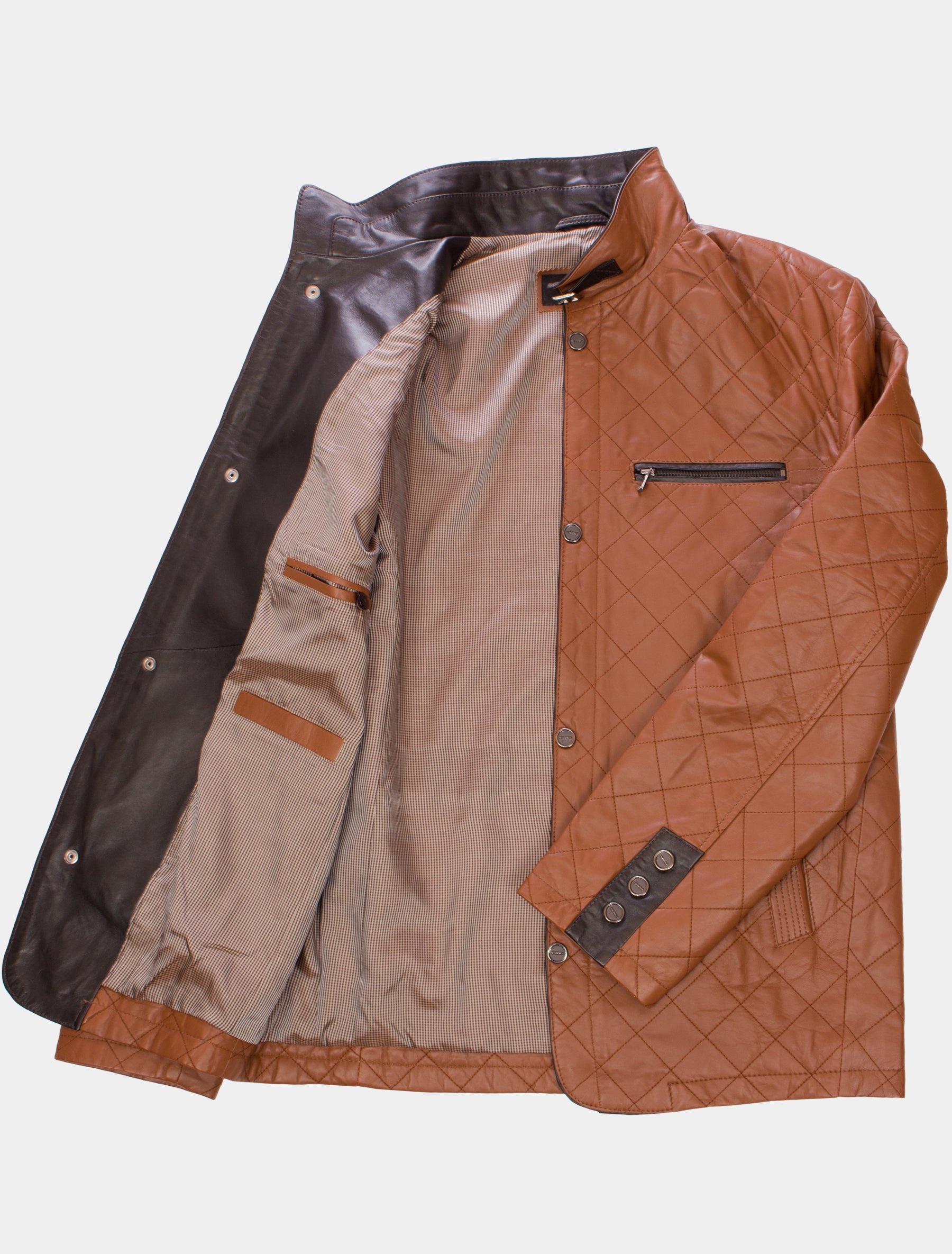 Gesteppte Herren Lederjacke Steppjacke aus Lamm Leder - Leno in cognac dunkelbraun
