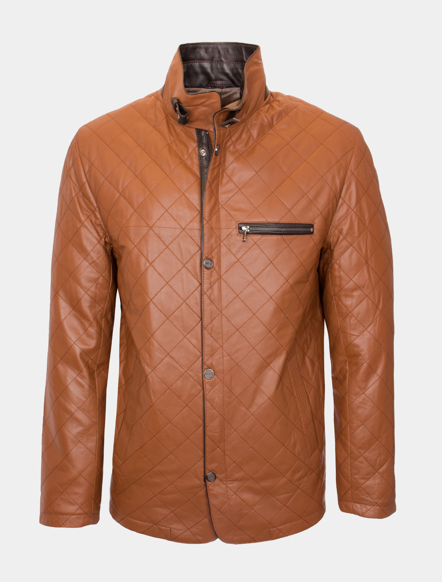 Gesteppte Herren Lederjacke Steppjacke aus Lamm Leder - Leno in cognac dunkelbraun