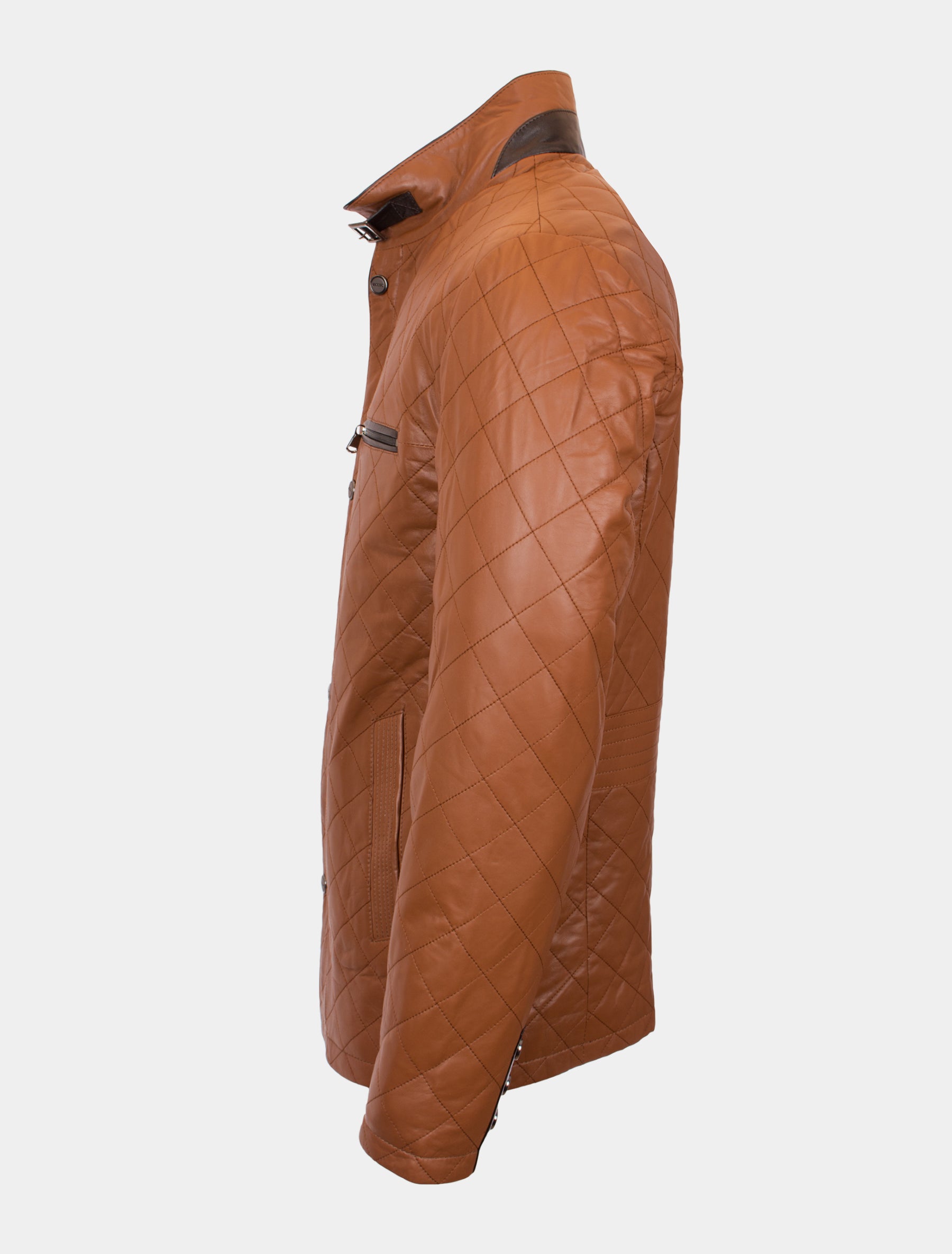 Gesteppte Herren Lederjacke Steppjacke aus Lamm Leder - Leno in cognac dunkelbraun