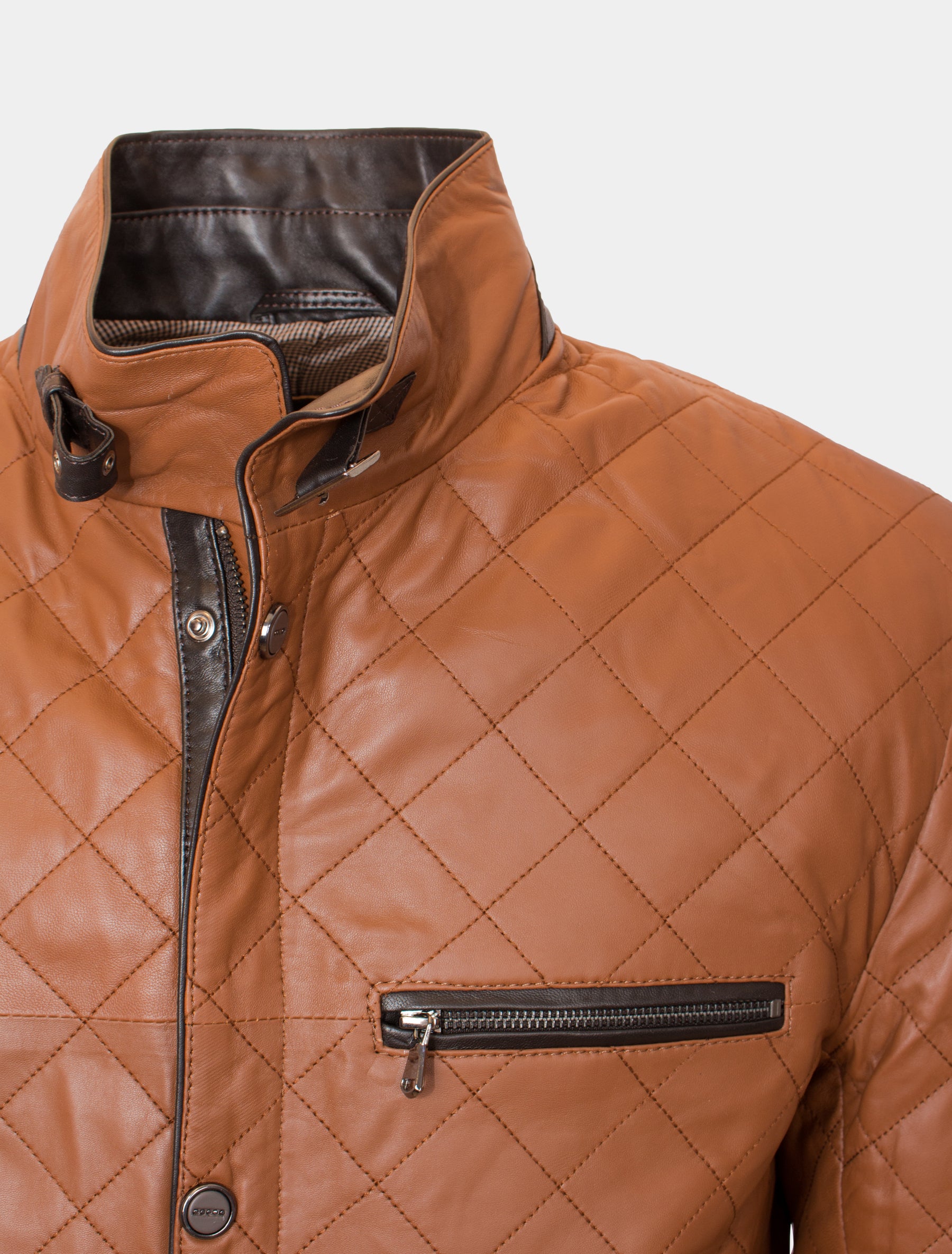 Gesteppte Herren Lederjacke Steppjacke aus Lamm Leder - Leno in cognac dunkelbraun