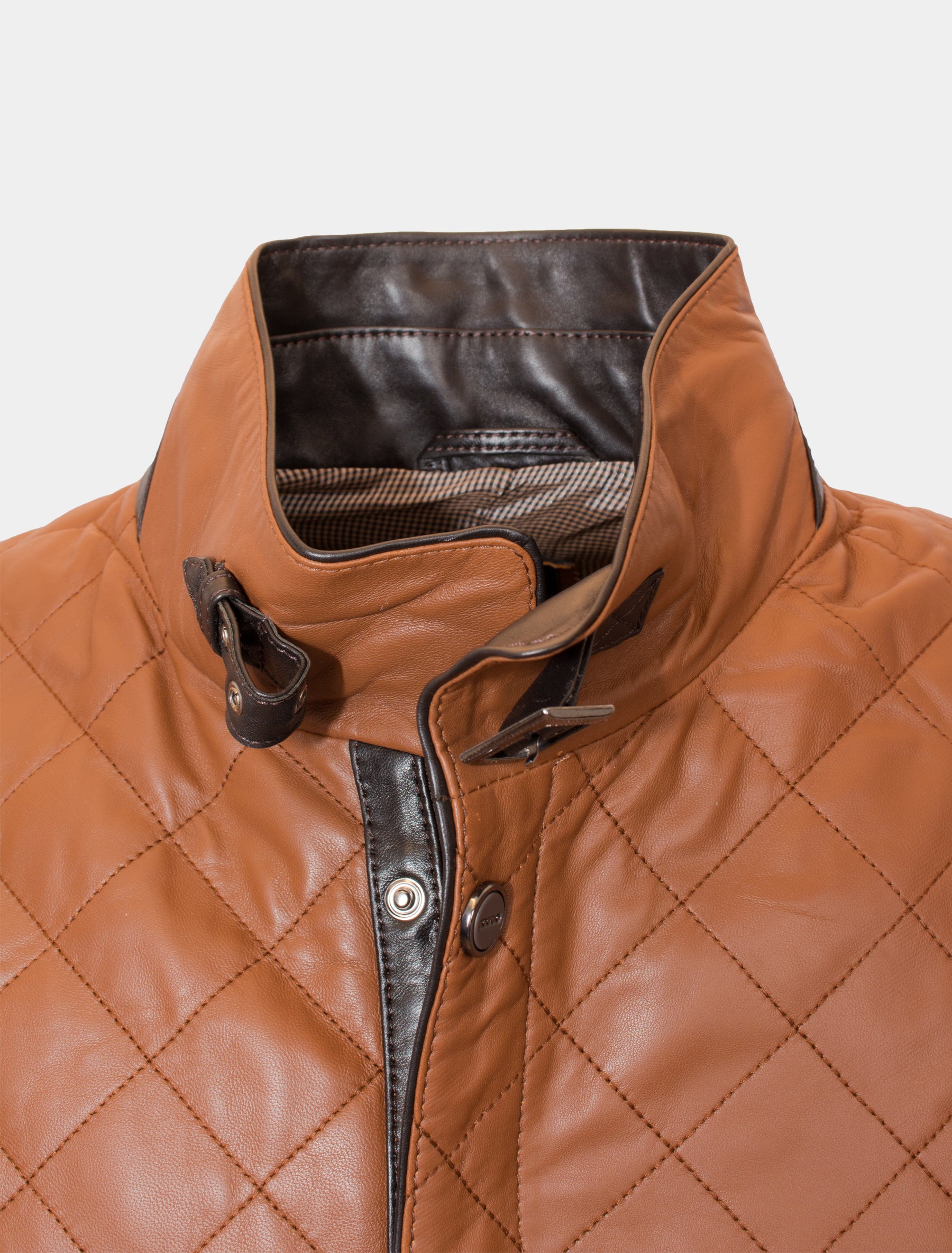 Gesteppte Herren Lederjacke Steppjacke aus Lamm Leder - Leno in cognac dunkelbraun