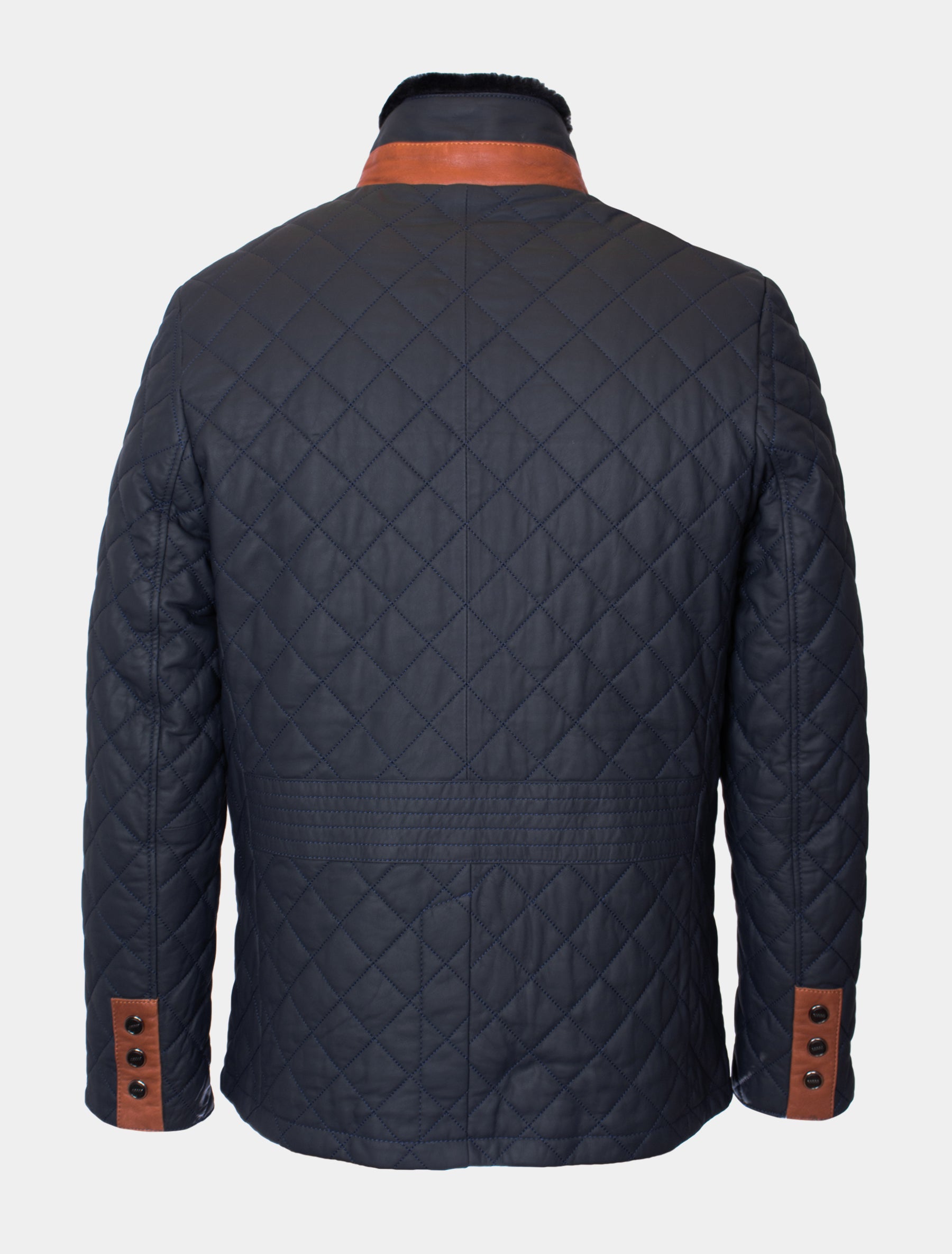 Gesteppte Winter Herren Lederjacke Steppjacke mit Lammfell gefüttert - Leno Lammfell in dunkelblau braun