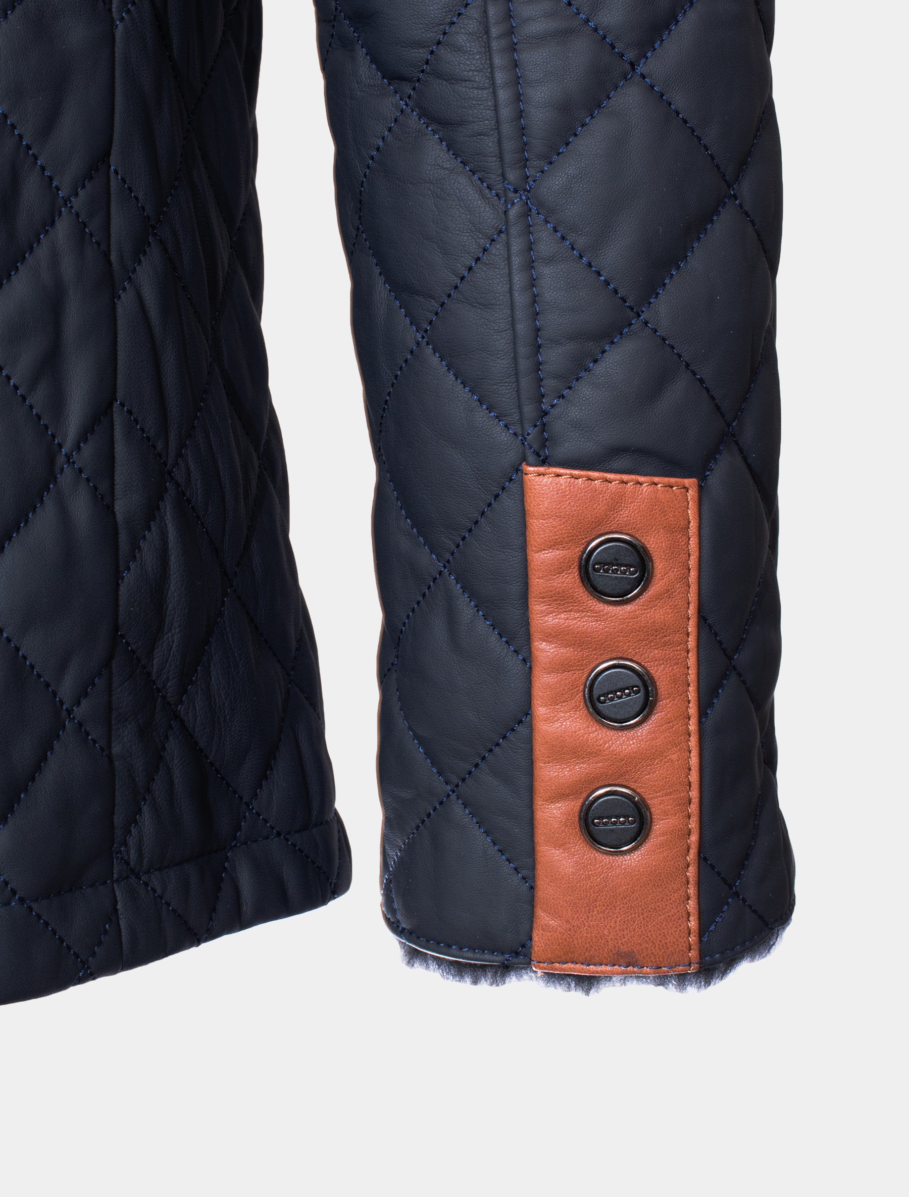 Gesteppte Winter Herren Lederjacke Steppjacke mit Lammfell gefüttert - Leno Lammfell in dunkelblau braun