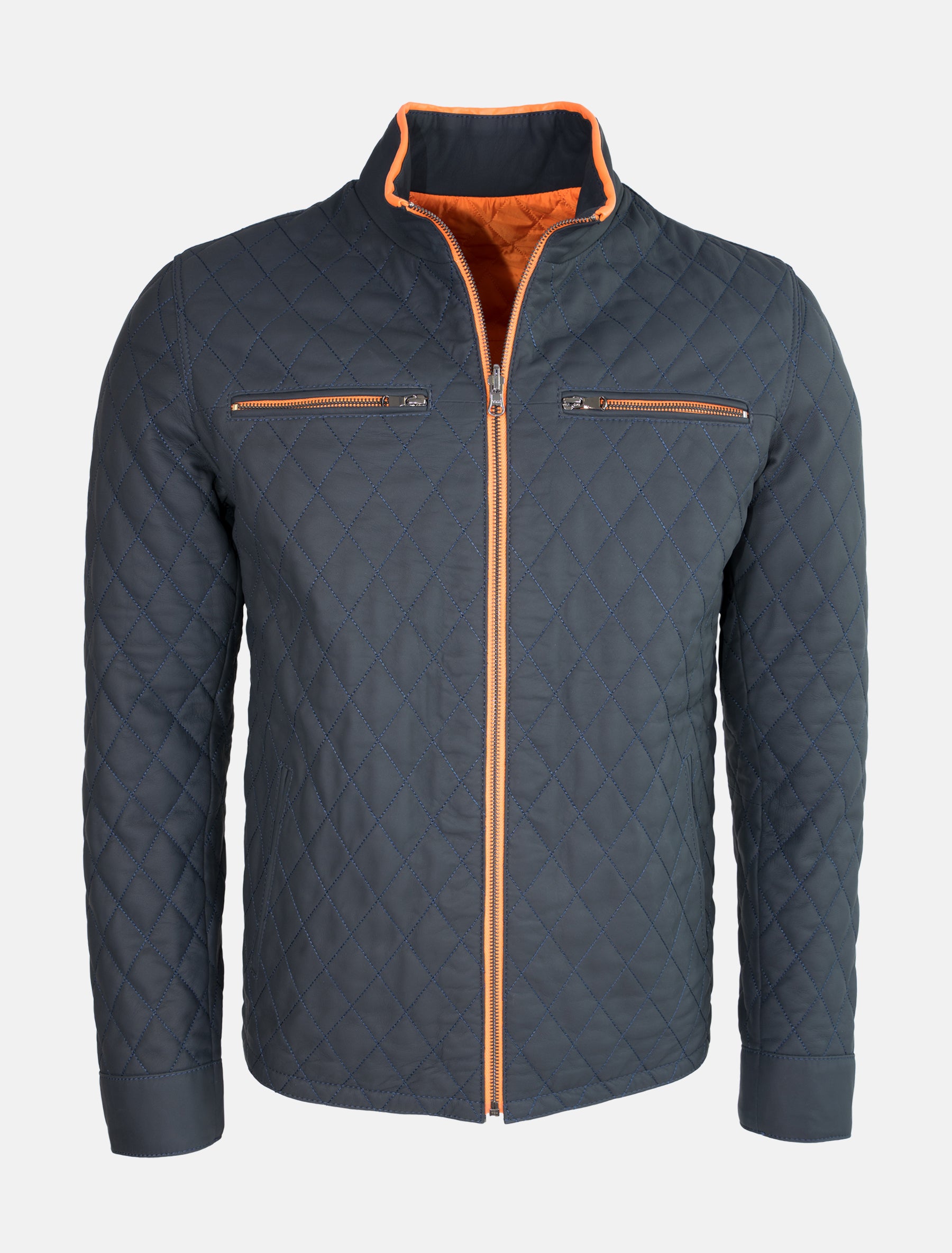 Herren Stepp Wendejacke aus Lammnappa Leder - Albert in dunkelblau orange