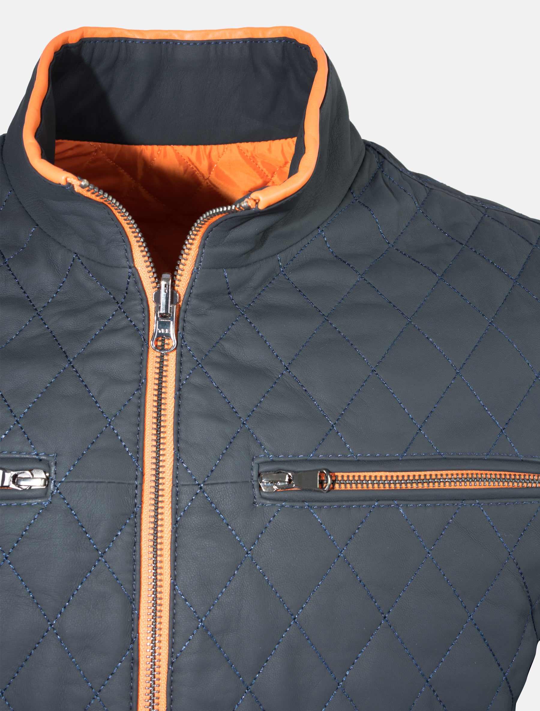 Herren Stepp Wendejacke aus Lammnappa Leder - Albert in dunkelblau orange