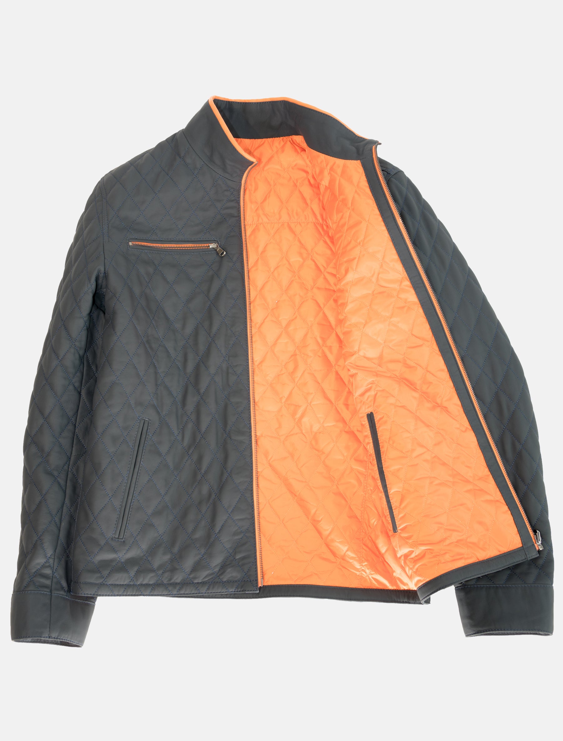 Herren Stepp Wendejacke aus Lammnappa Leder - Albert in dunkelblau orange