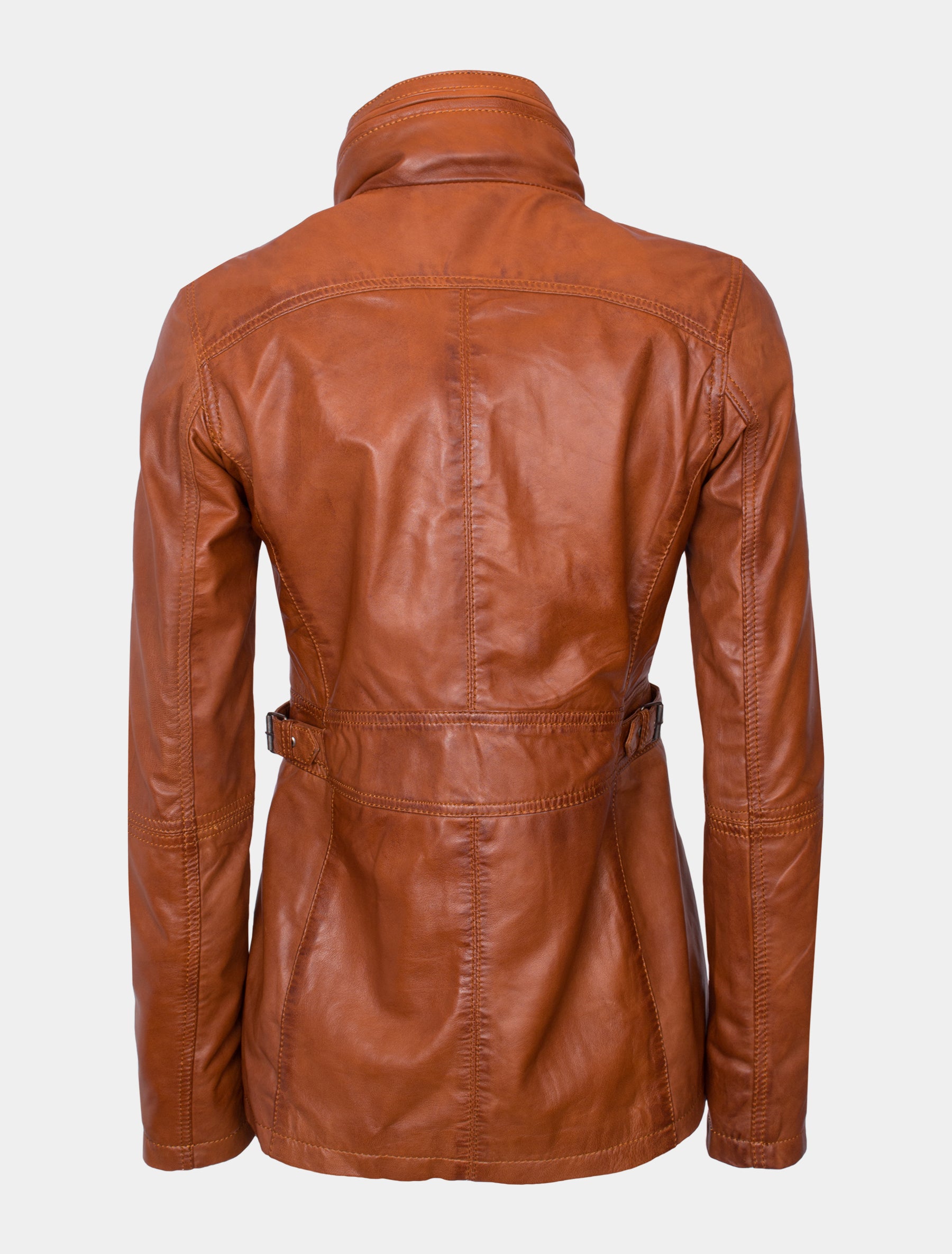 Lange Damen Lederjacke aus weichem Sheep Nappa - Angel in cognac