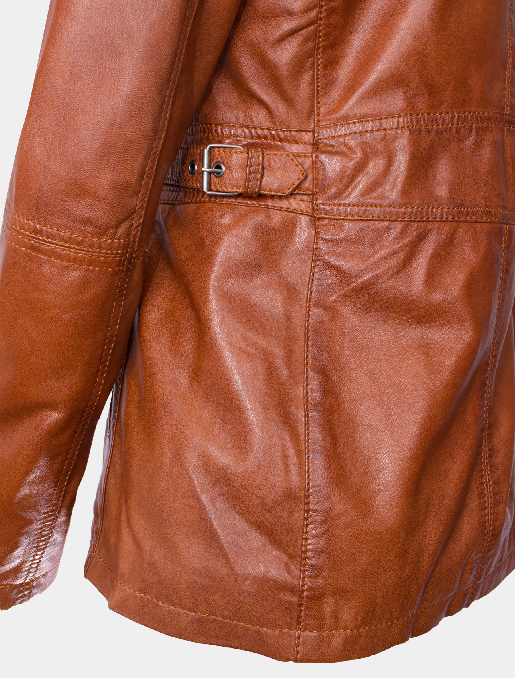 Lange Damen Lederjacke aus weichem Sheep Nappa - Angel in cognac