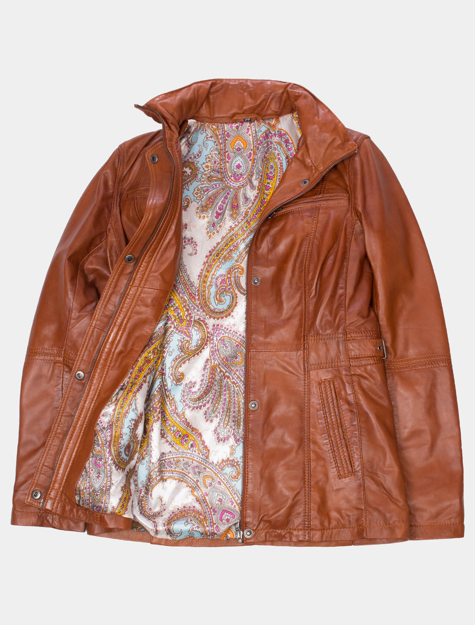 Lange Damen Lederjacke aus weichem Sheep Nappa - Angel in cognac