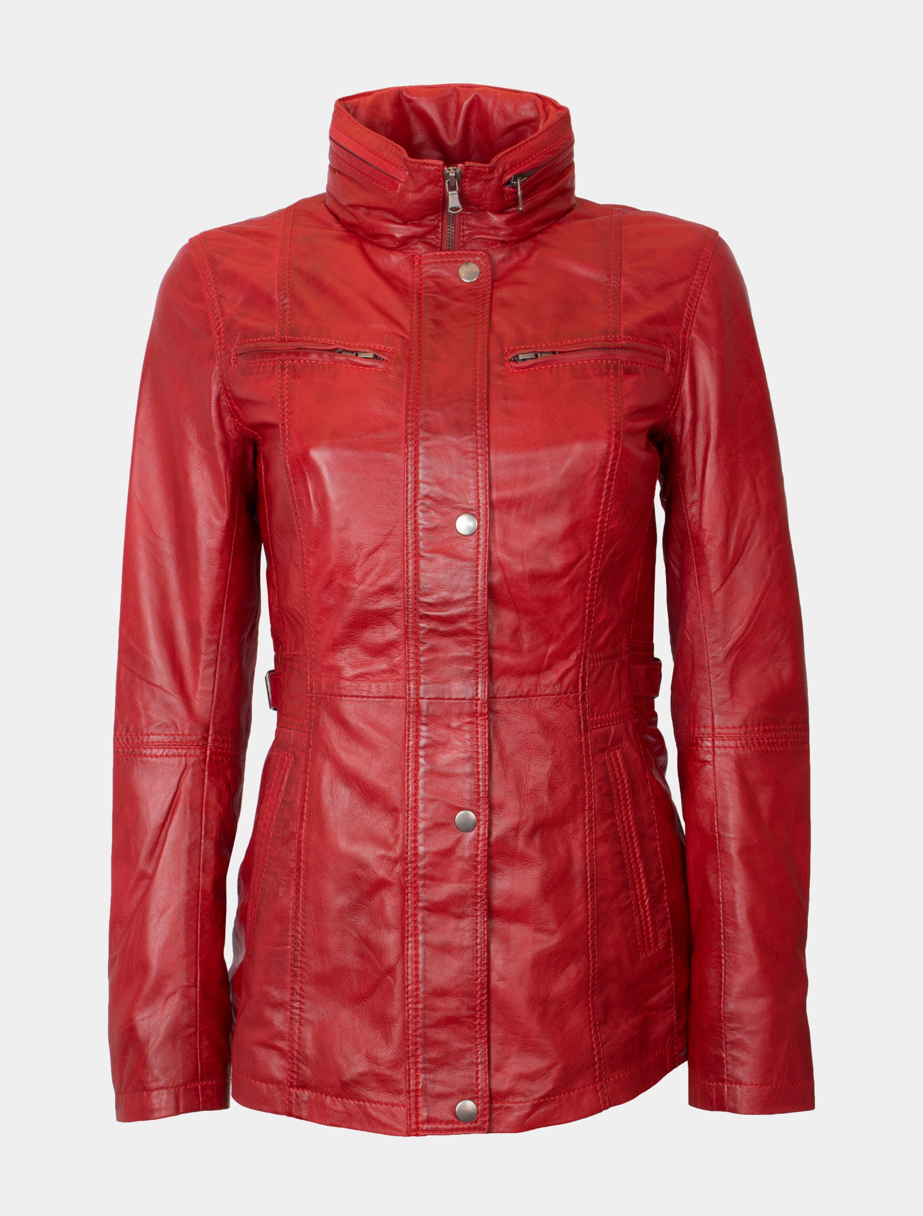 Lange Damen Lederjacke aus weichem Sheep Nappa - Angel in rot