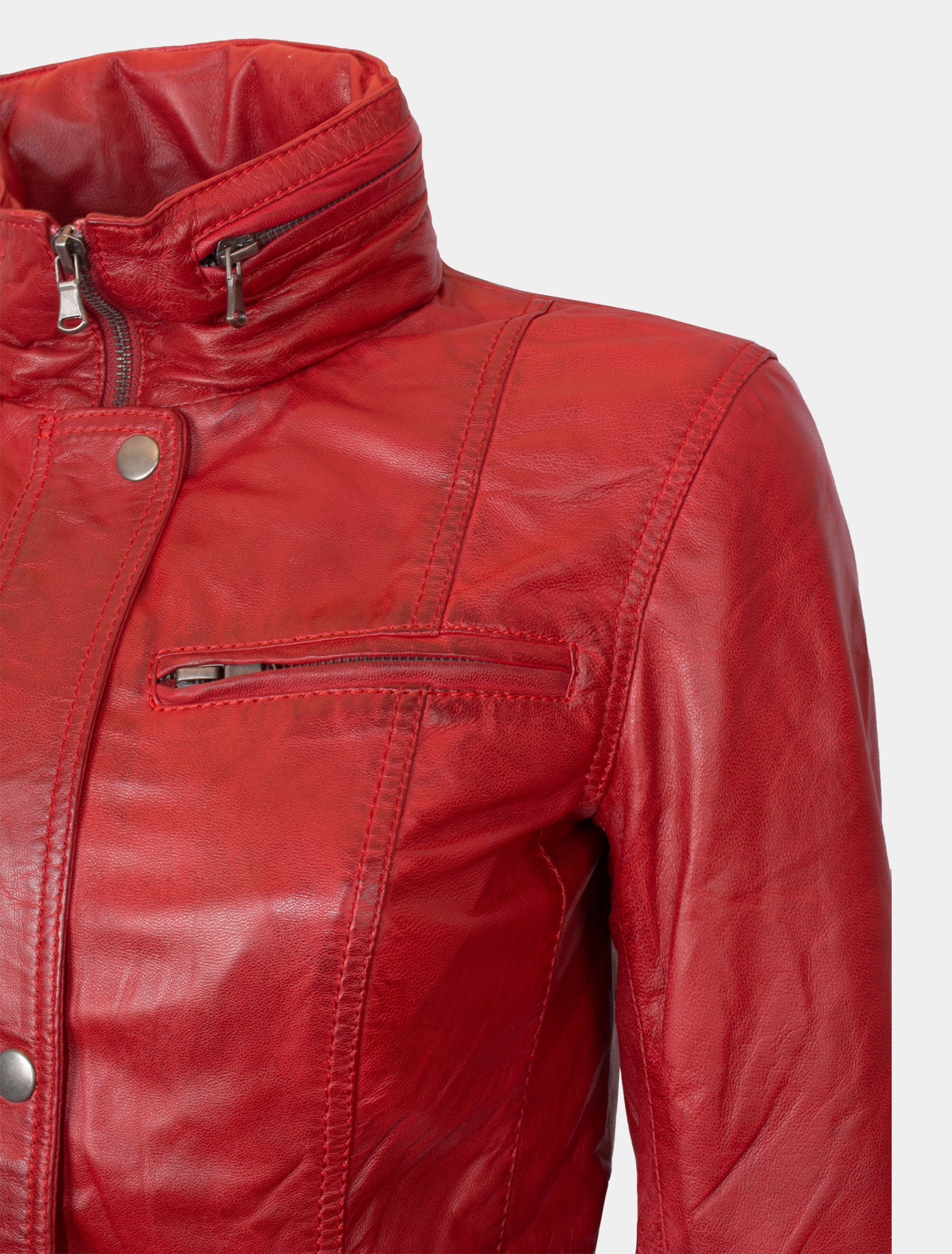 Lange Damen Lederjacke aus weichem Sheep Nappa - Angel in rot