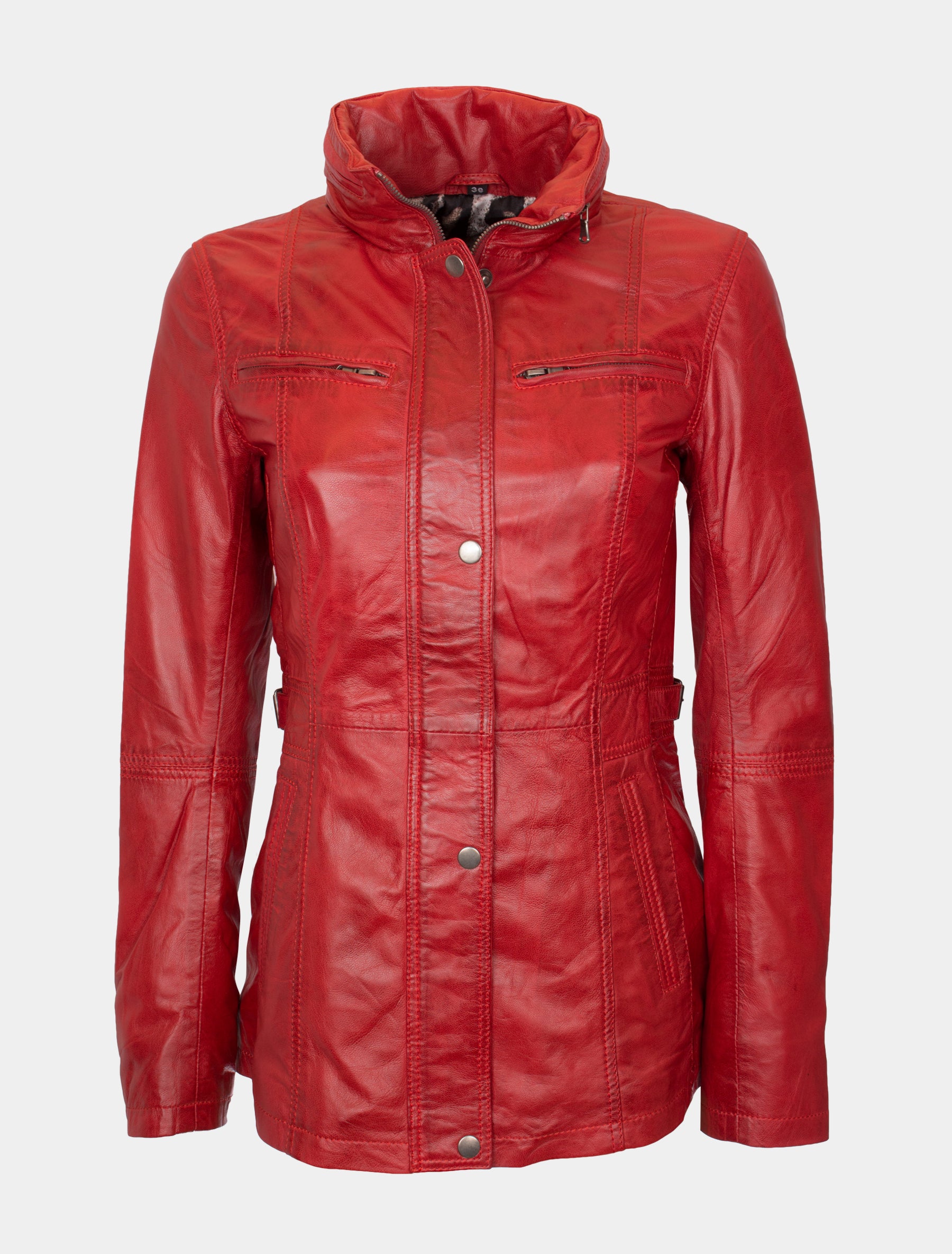 Lange Damen Lederjacke aus weichem Sheep Nappa - Angel in rot