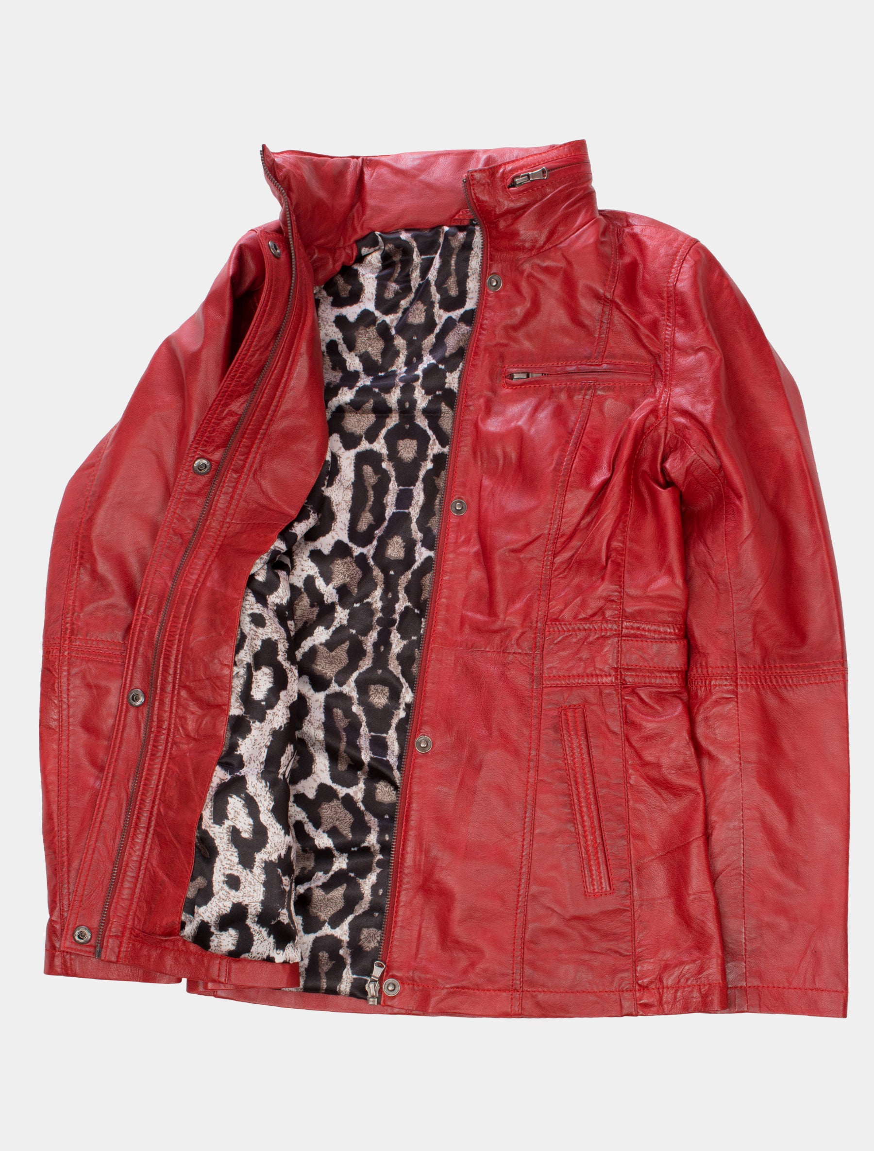 Lange Damen Lederjacke aus weichem Sheep Nappa - Angel in rot