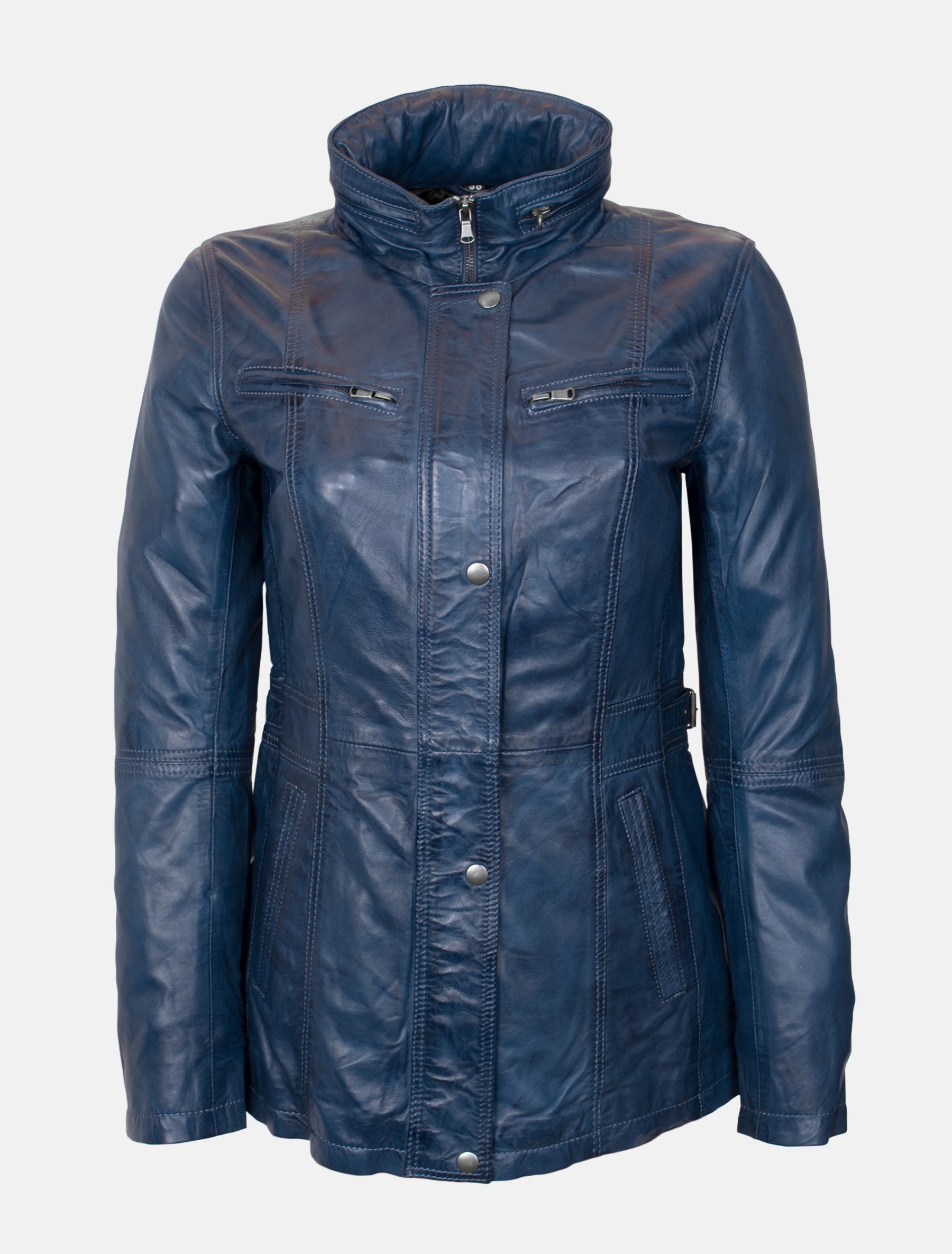 Lange Damen Lederjacke aus weichem Sheep Nappa - Angel in royalblau