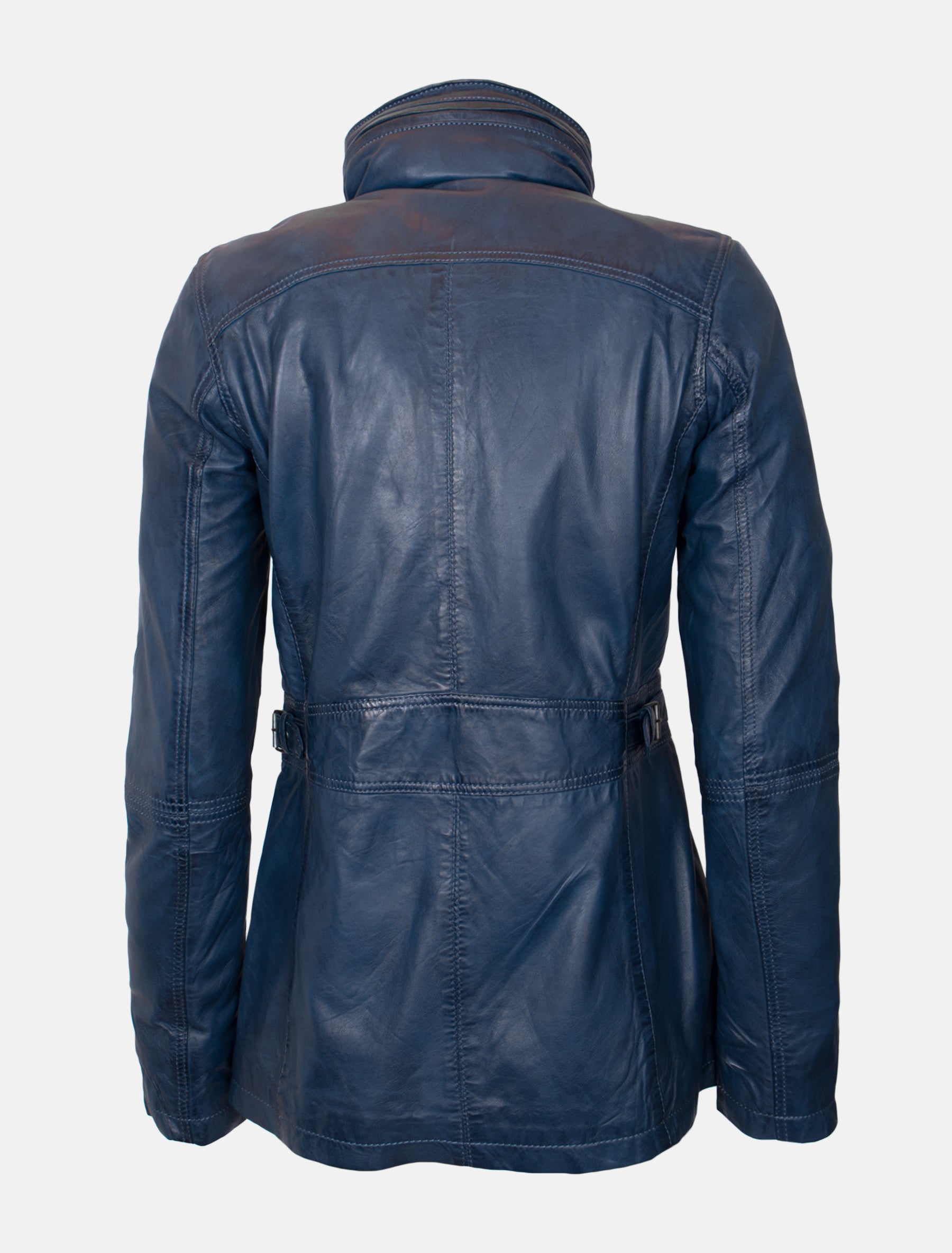 Lange Damen Lederjacke aus weichem Sheep Nappa - Angel in royalblau