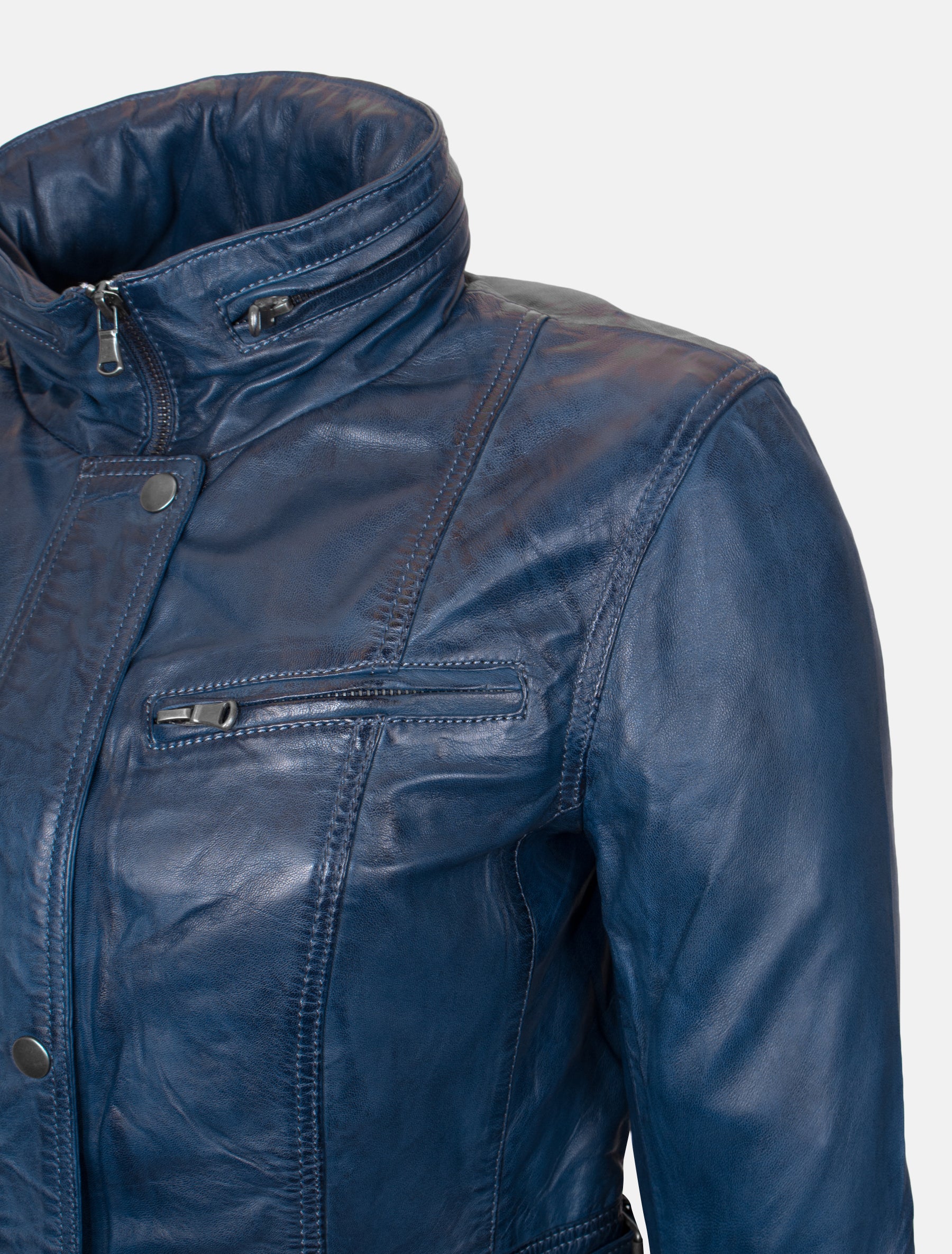Lange Damen Lederjacke aus weichem Sheep Nappa - Angel in royalblau