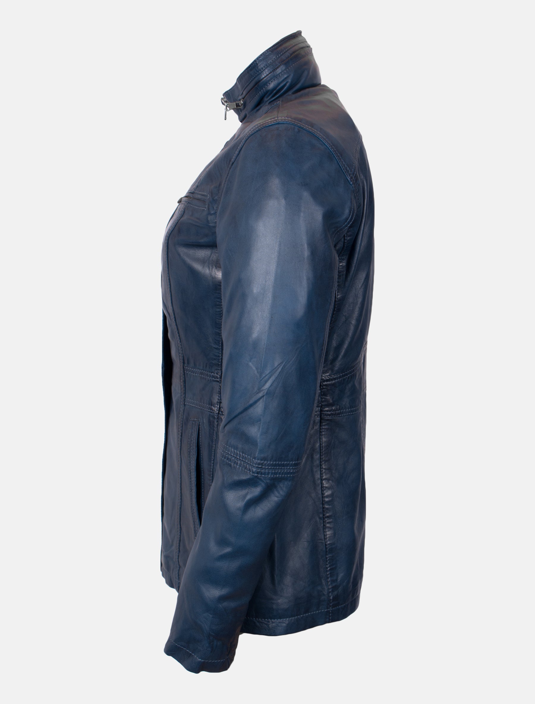 Lange Damen Lederjacke aus weichem Sheep Nappa - Angel in royalblau