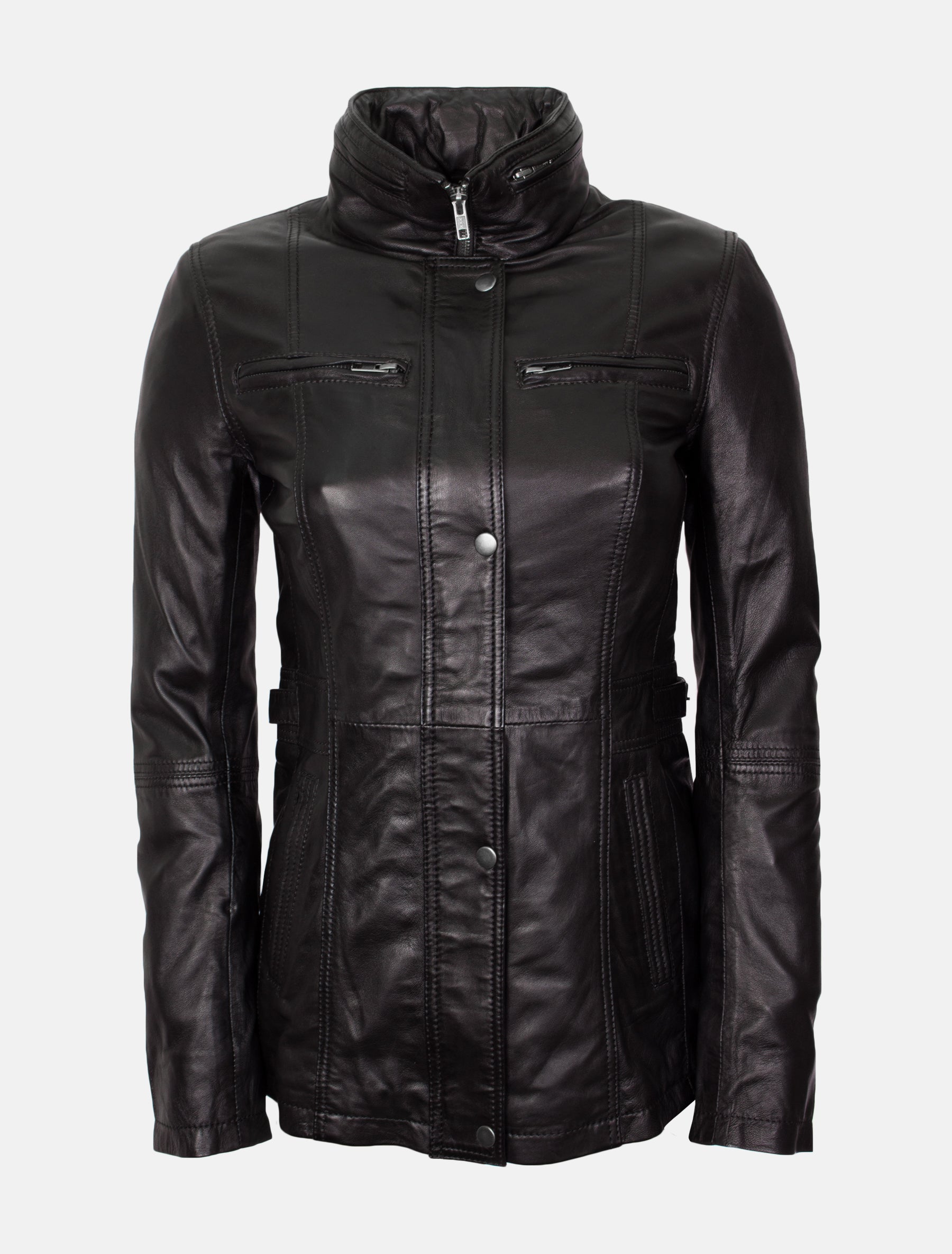 Lange Damen Lederjacke aus weichem Sheep Nappa - Angel in schwarz