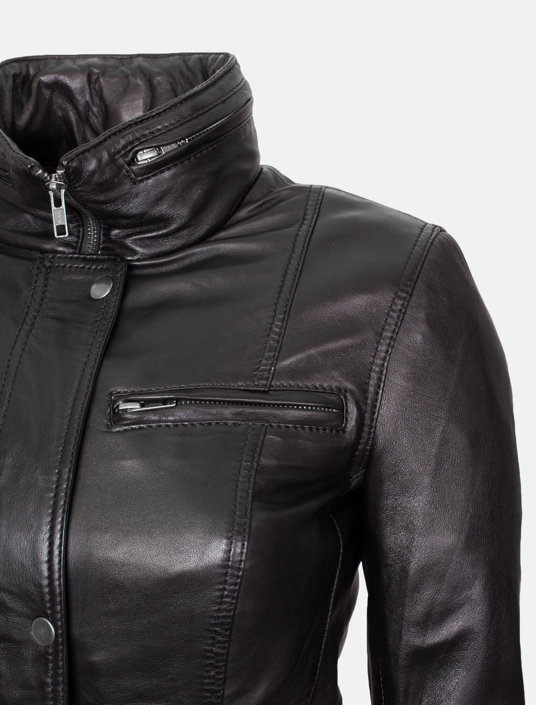 Lange Damen Lederjacke aus weichem Sheep Nappa - Angel in schwarz