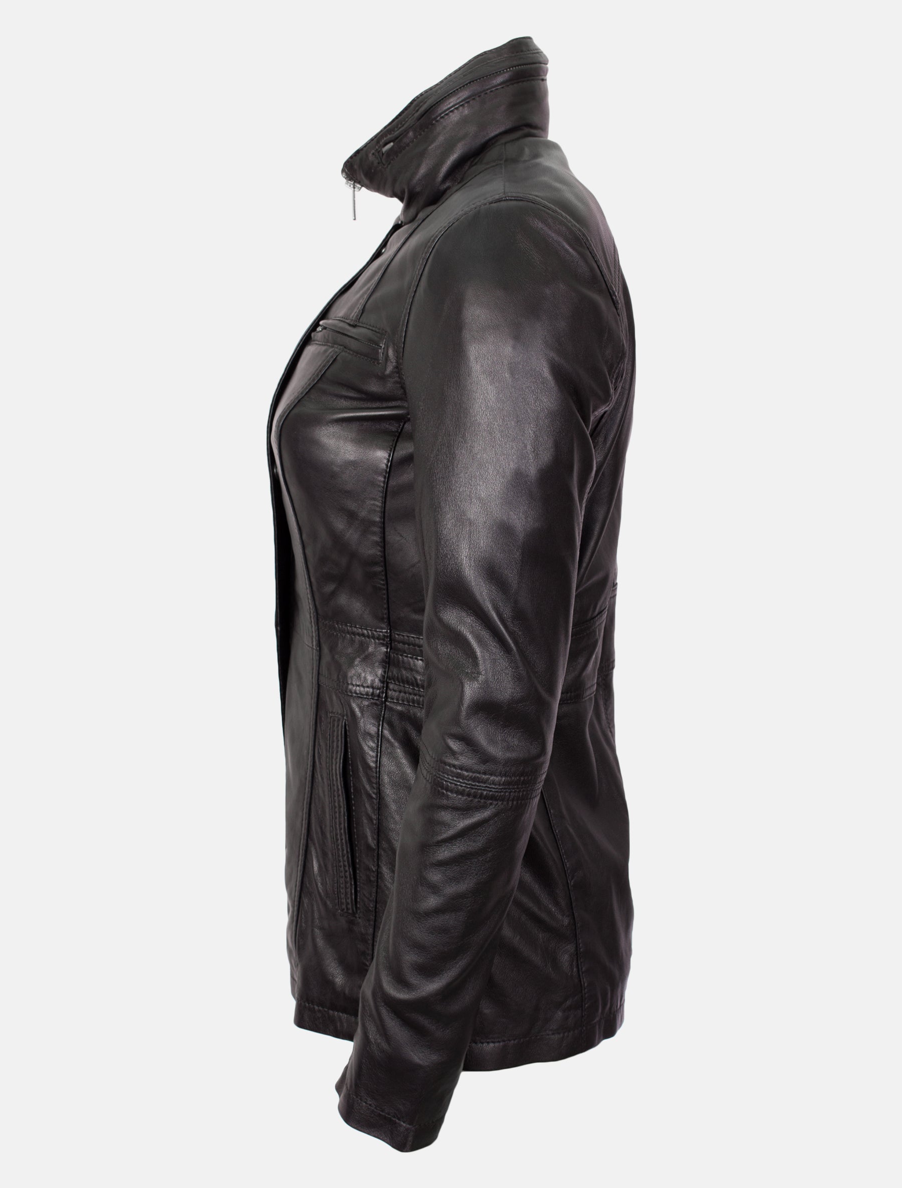 Lange Damen Lederjacke aus weichem Sheep Nappa - Angel in schwarz