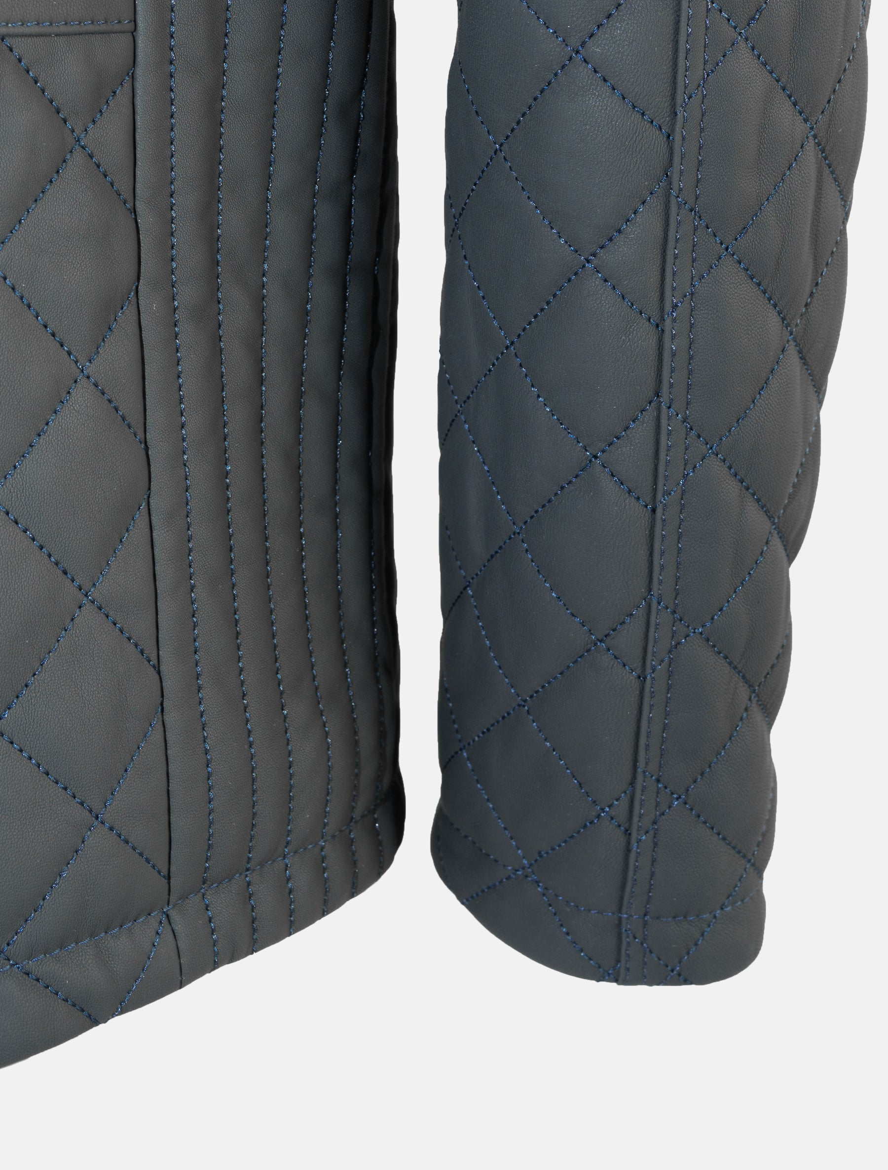 Gesteppte Herren lang Lederjacke in Sakko Länge - Apollo in dunkelblau braun