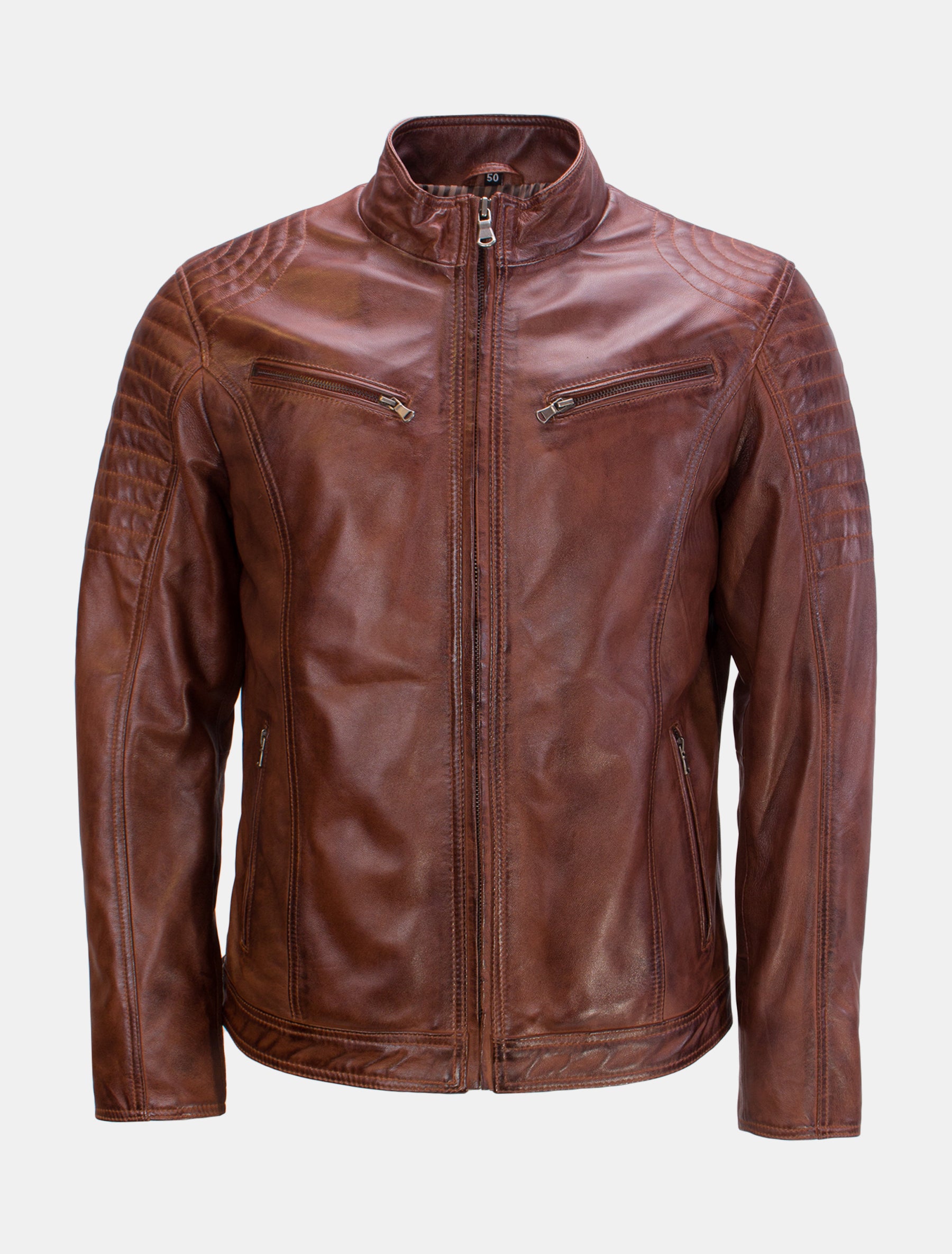 Herren Bikerjacke Lederjacke mit Steppung an Schulter und Oberarm - Bill in mocca