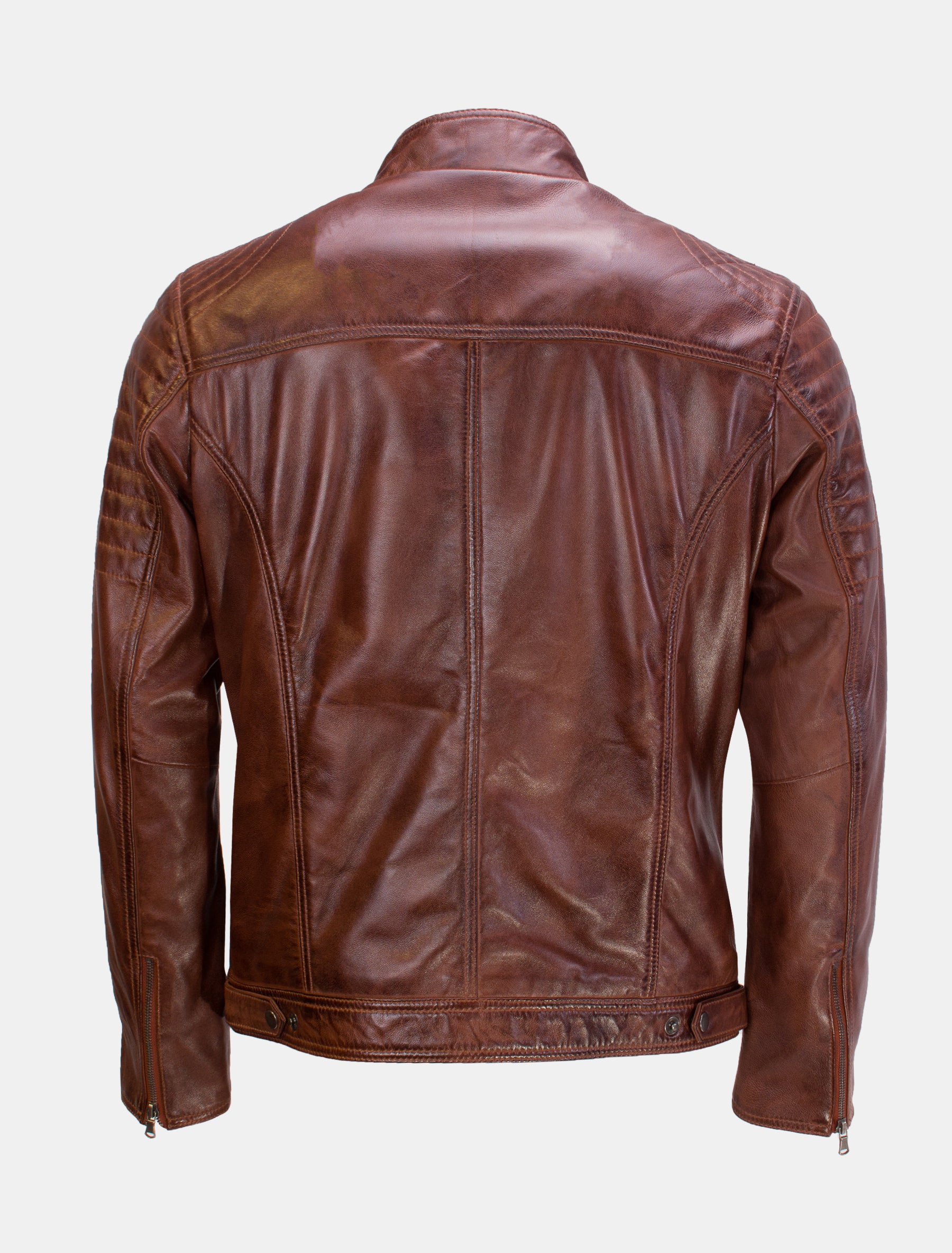 Herren Bikerjacke Lederjacke mit Steppung an Schulter und Oberarm - Bill in mocca