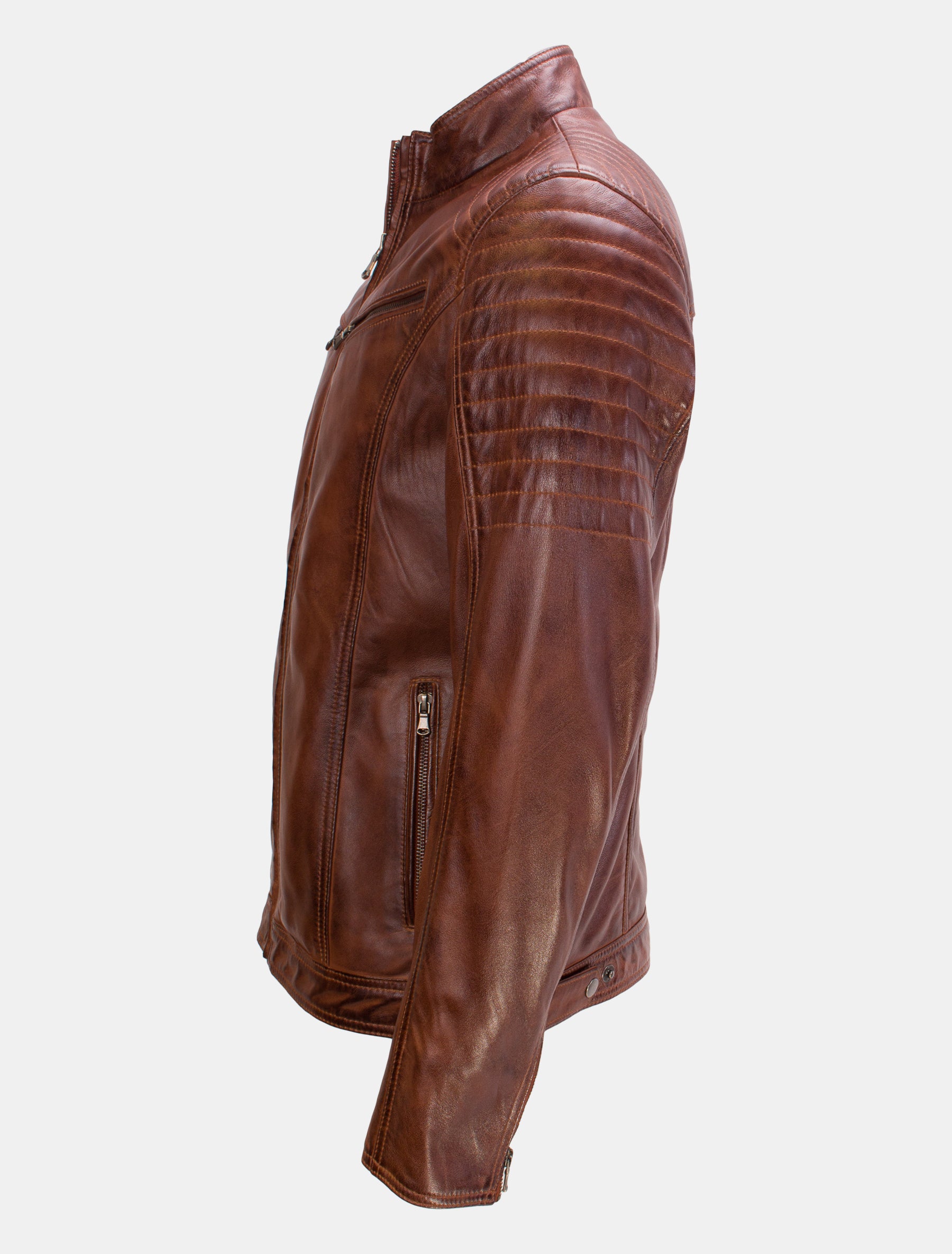 Herren Bikerjacke Lederjacke mit Steppung an Schulter und Oberarm - Bill in mocca