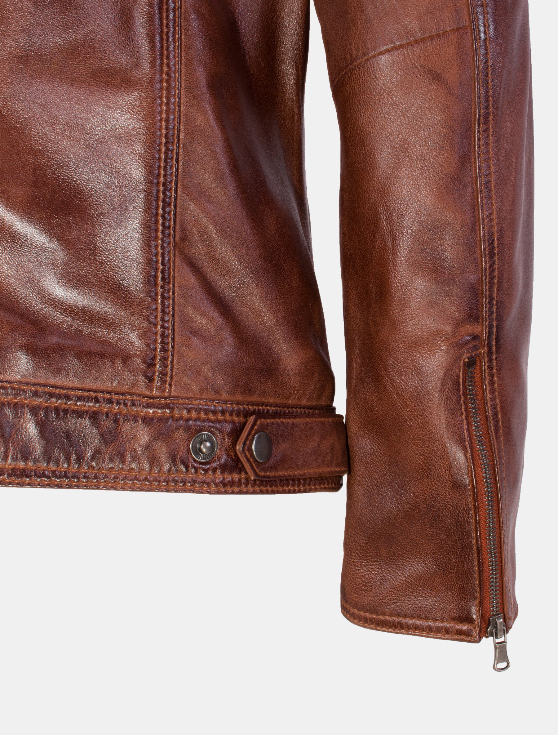 Herren Bikerjacke Lederjacke mit Steppung an Schulter und Oberarm - Bill in mocca