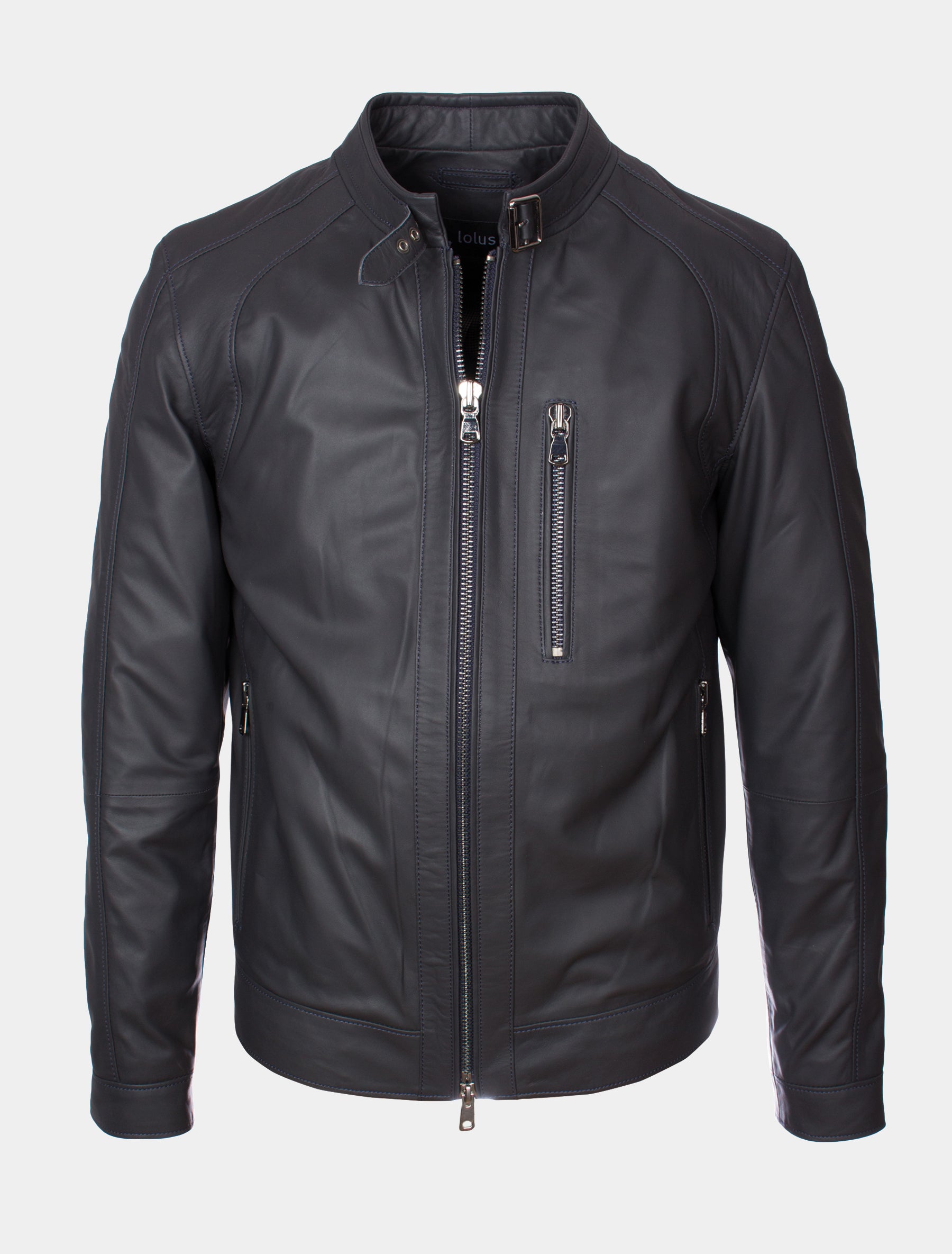 Feine Herren Lederjacke aus weichem Lammleder mit Stehkragen - Carter in dunkelblau