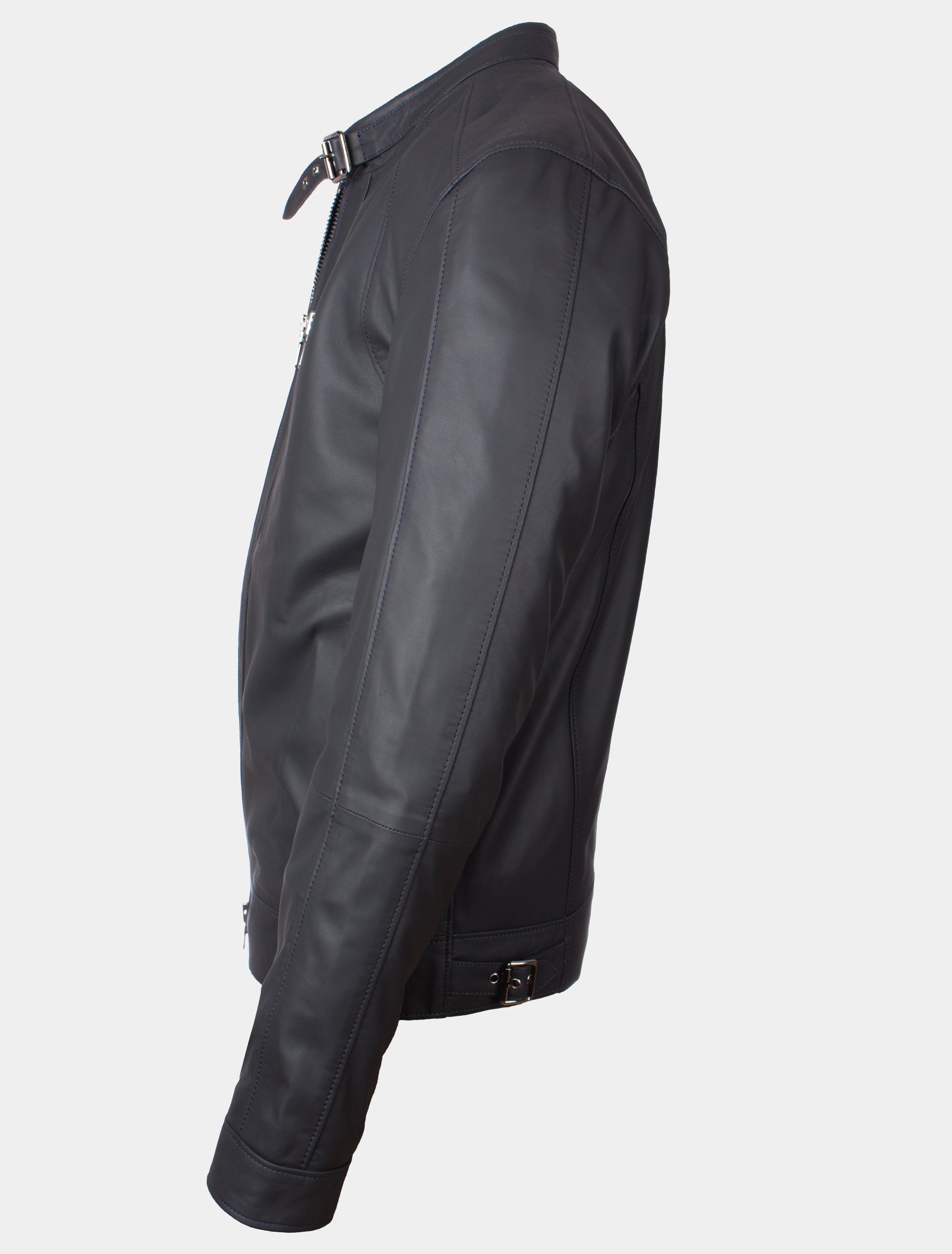Feine Herren Lederjacke aus weichem Lammleder mit Stehkragen - Carter in dunkelblau