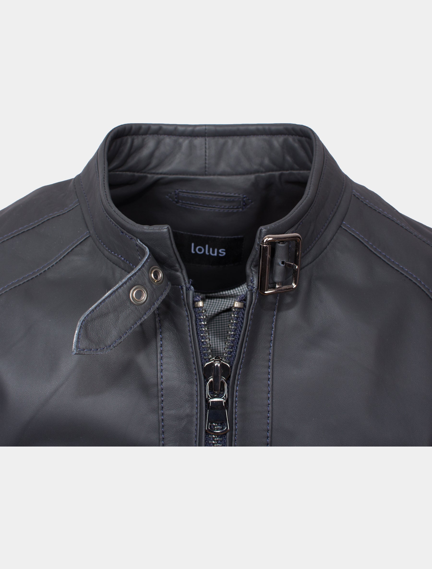 Feine Herren Lederjacke aus weichem Lammleder mit Stehkragen - Carter in dunkelblau